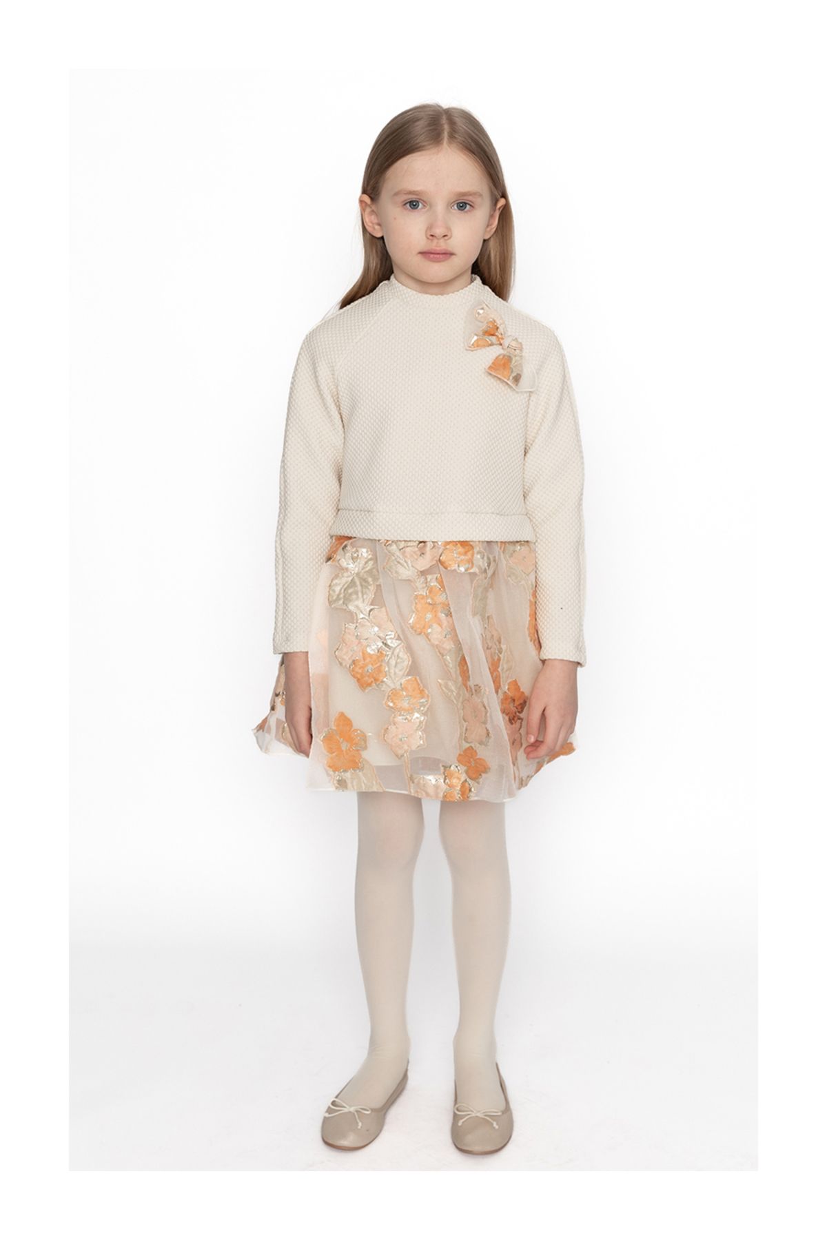 SheShe-Salmon Color Patterned Dress 1