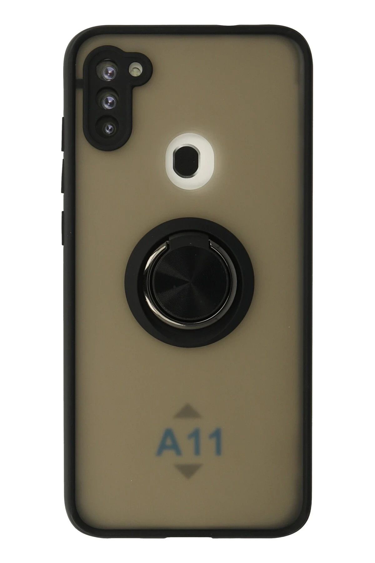 NewFace Samsung Galaxy A11 Kılıf Montreal Yüzüklü Silikon Kapak - Siyah YNSMR