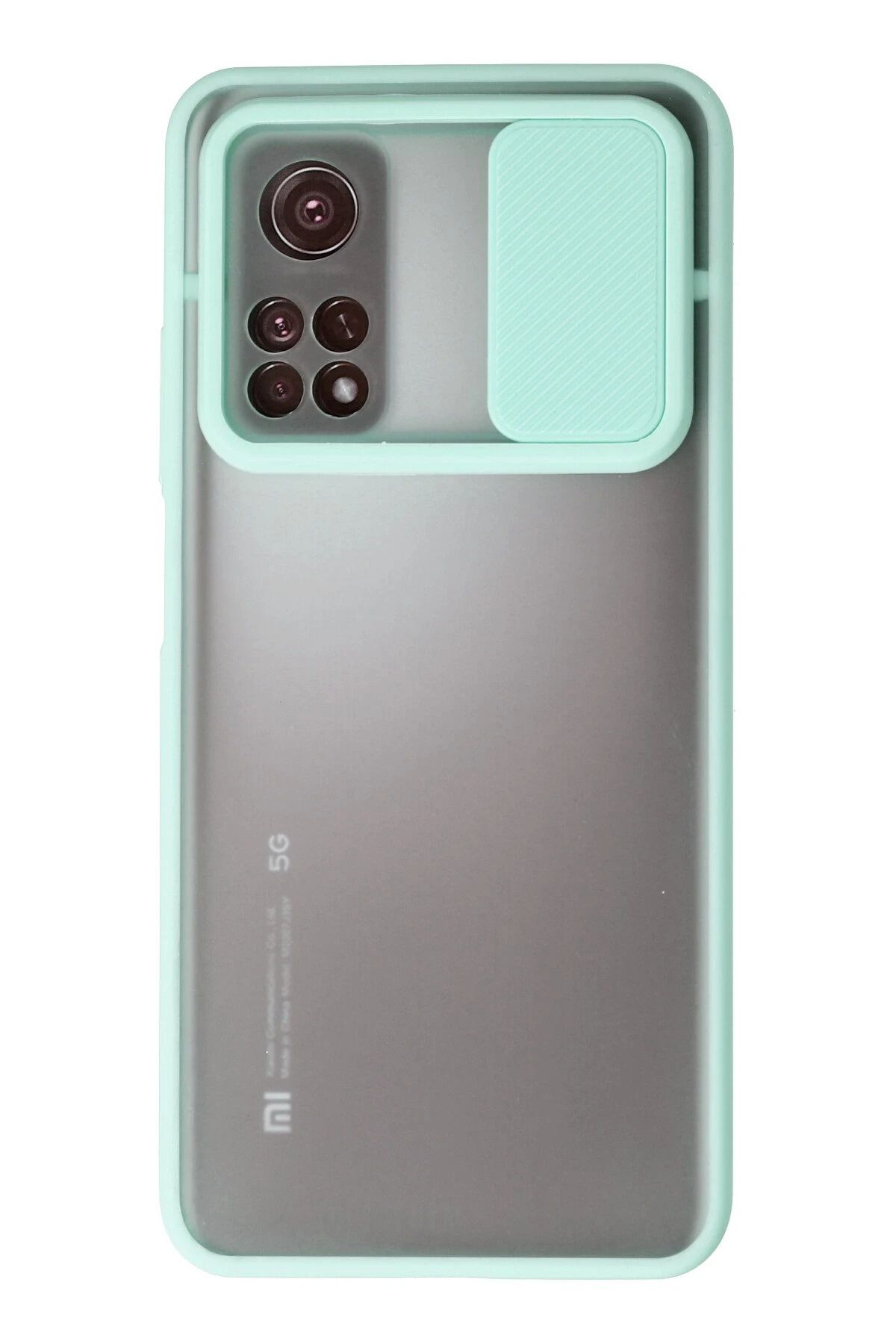 NewFace Xiaomi Mi 10T Kılıf Palm Buzlu Kamera Sürgülü Silikon - Turkuaz BSTMY