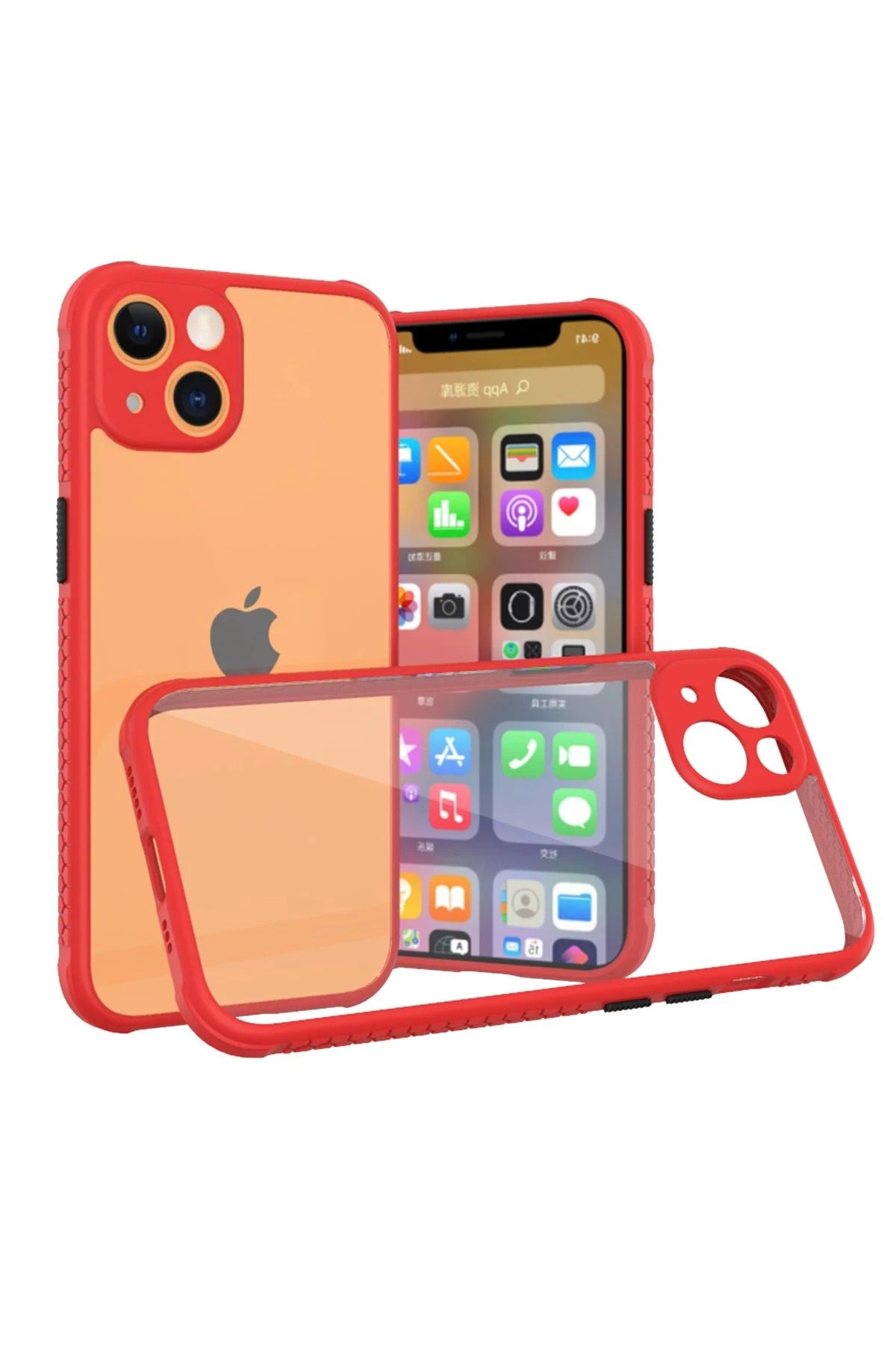 NewFace iPhone 13 Mini Kılıf Miami Şeffaf Silikon - Kırmızı YNSMR