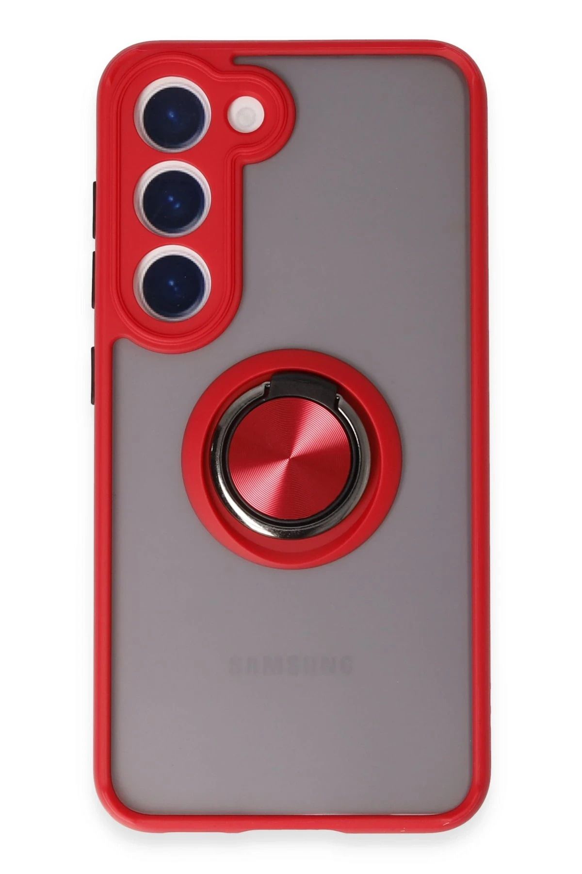 NewFace Samsung Galaxy S23 Kılıf Montreal Yüzüklü Silikon Kapak - Kırmızı YNSMR