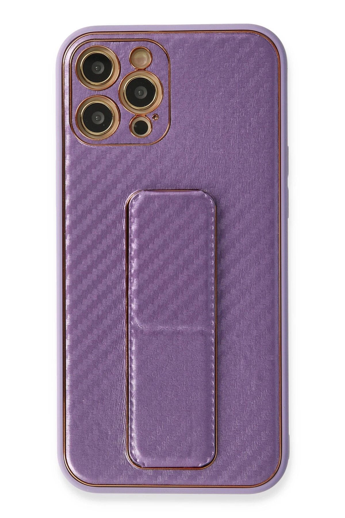 NewFace iPhone 12 Pro Max Kılıf Coco Karbon Standlı Kapak - Mor JOJUA