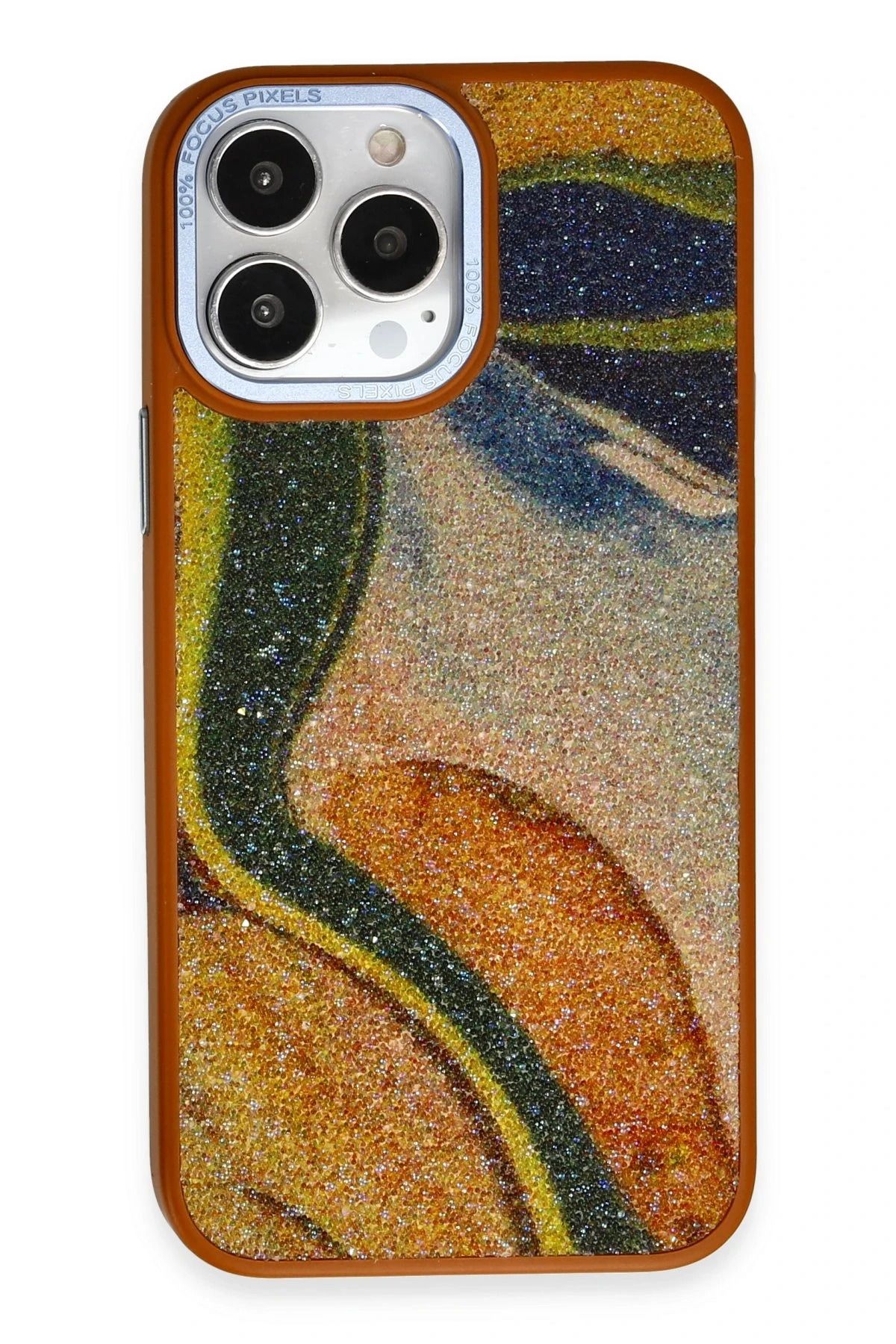 NewFace iPhone 13 Pro Kılıf Moda Simli Kapak - Kahverengi YNSMR