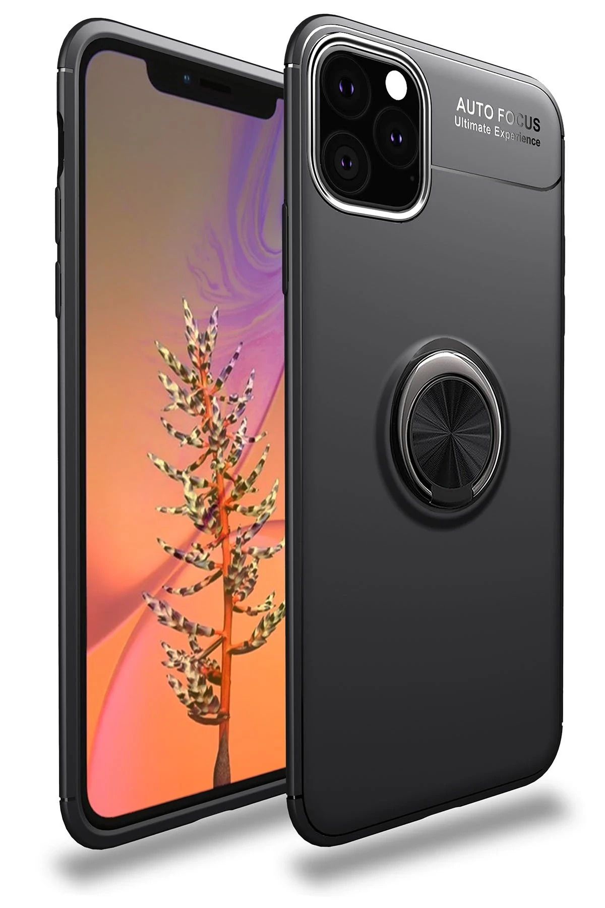 NewFace iPhone 11 Pro Max Kılıf Range Yüzüklü Silikon - Siyah NRMSA