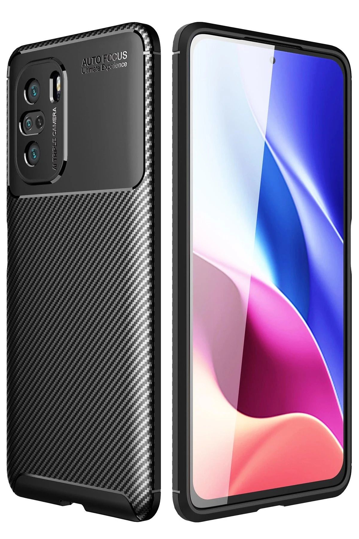 NewFace Xiaomi Poco F3 Kılıf Auto Focus Karbon Kapak - Siyah JOJUA