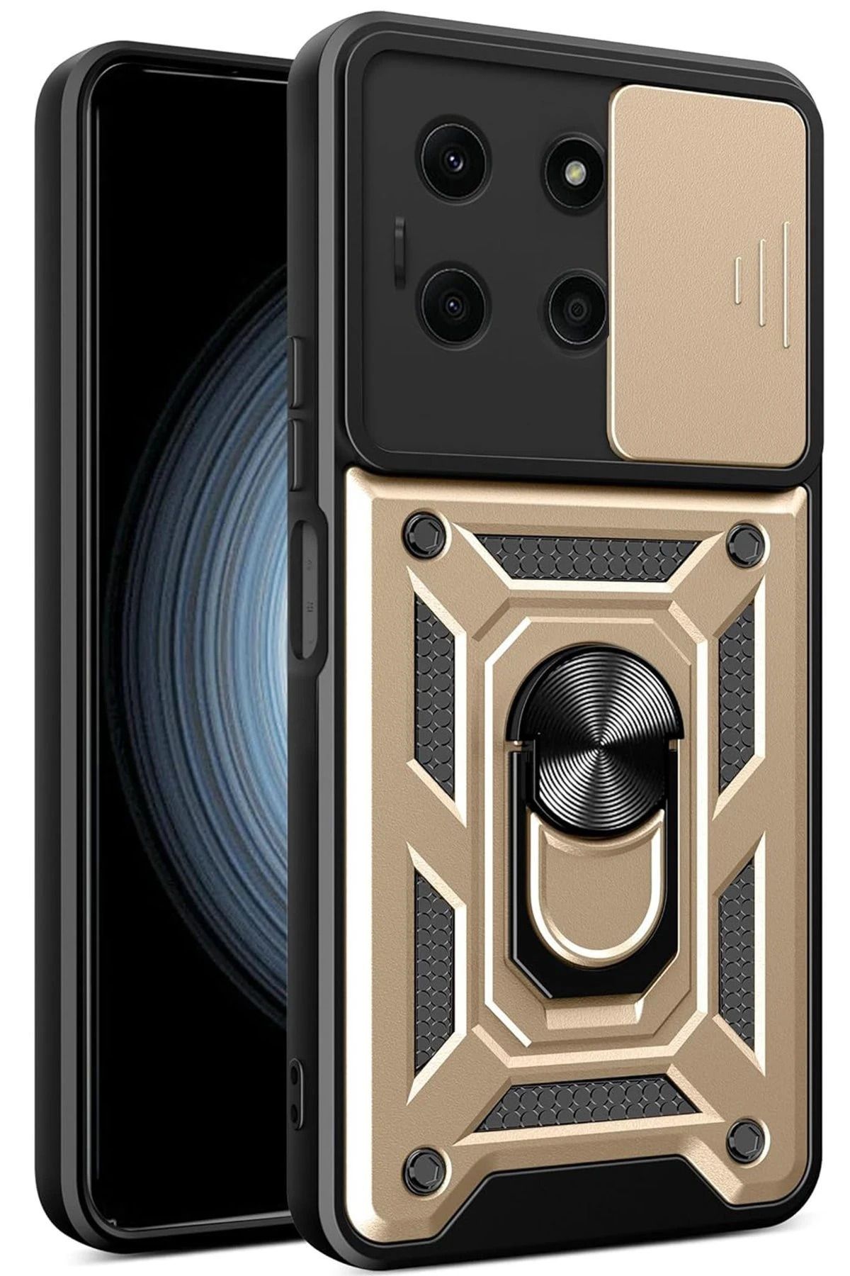NewFace İnfinix Note 30 Kılıf Pars Lens Yüzüklü Silikon - Gold HNZRN