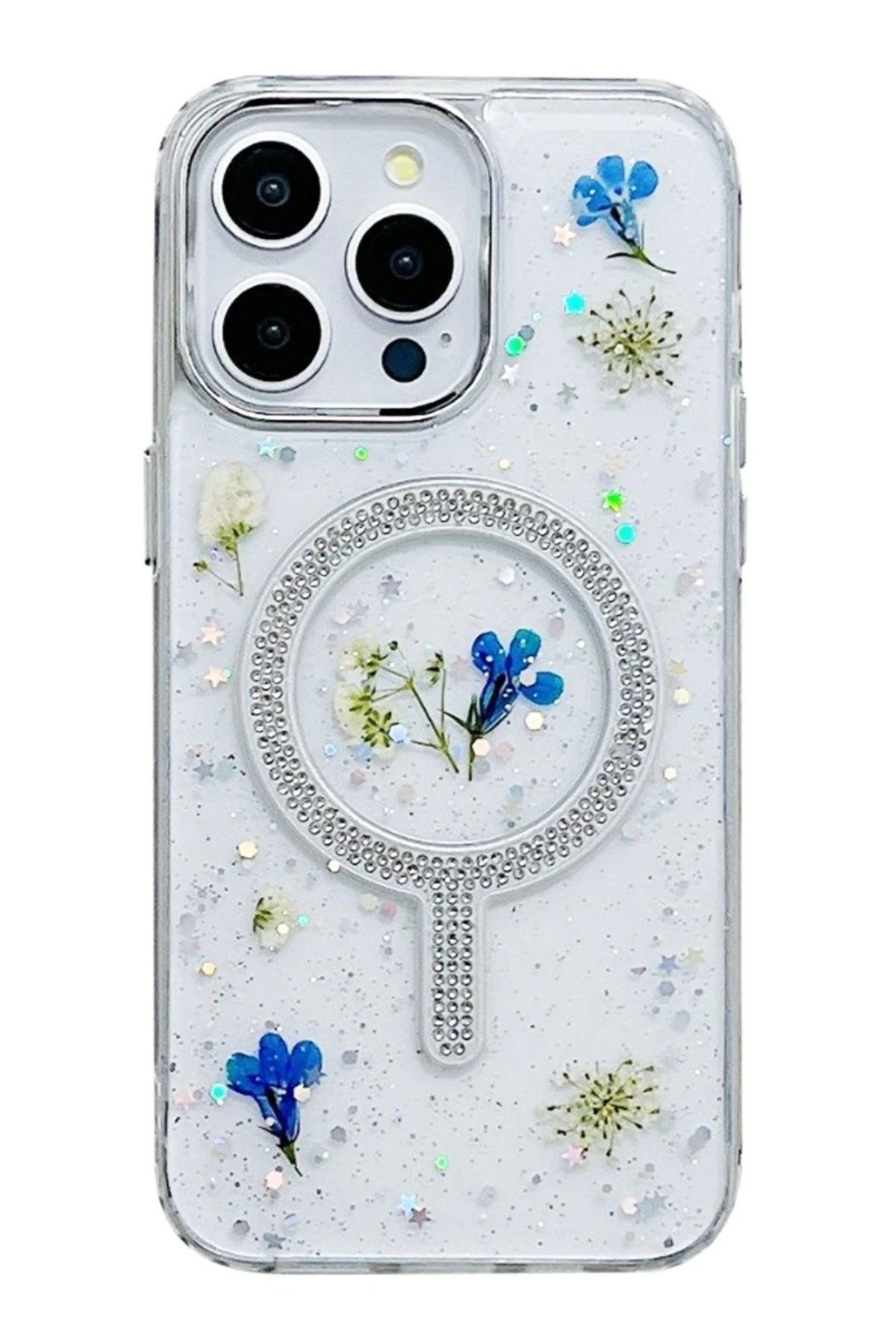 NewFace iPhone 15 Pro Flower Magsafe Kapak - Krem HNZRN