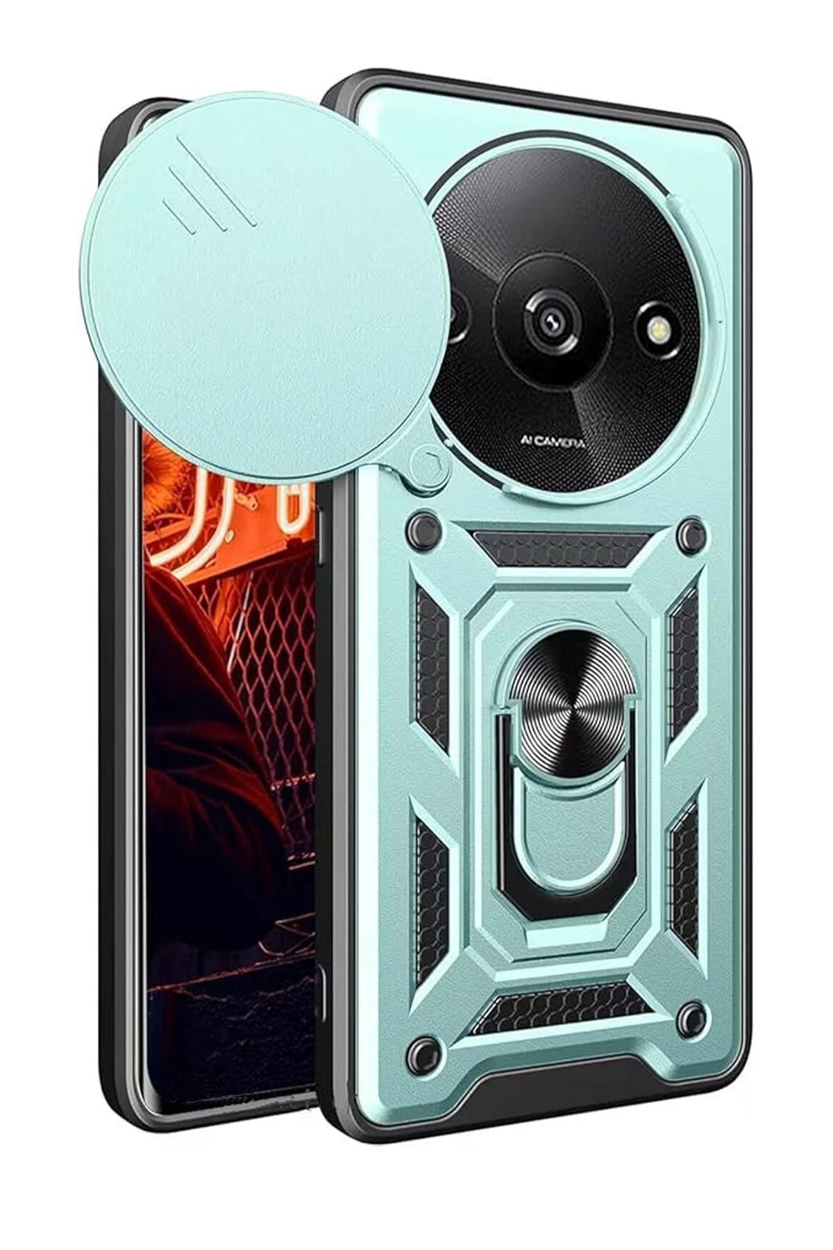 NewFace Xiaomi Redmi A3 4G Kılıf Pars Lens Yüzüklü Silikon - Yeşil JOJUA