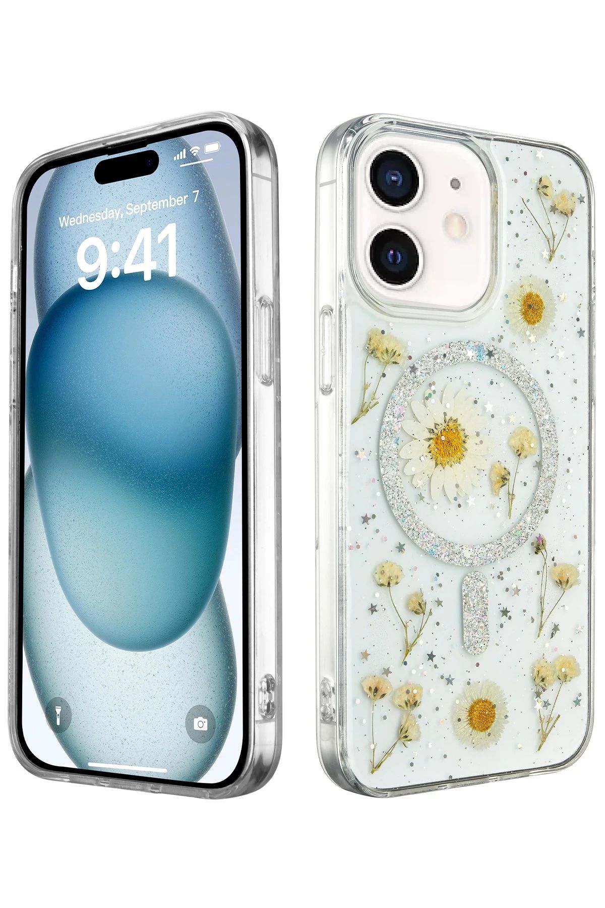 NewFace iPhone 11 Kılıf Daisy Simli Magsafe Kapak - Gümüş BSTMY