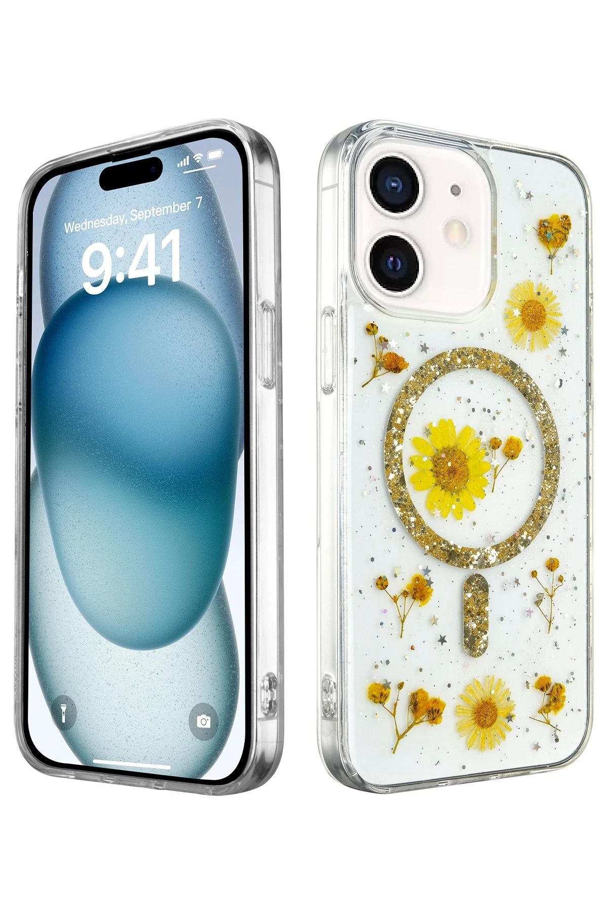 NewFace iPhone 12 Kılıf Daisy Simli Magsafe Kapak - Gold BSTMY