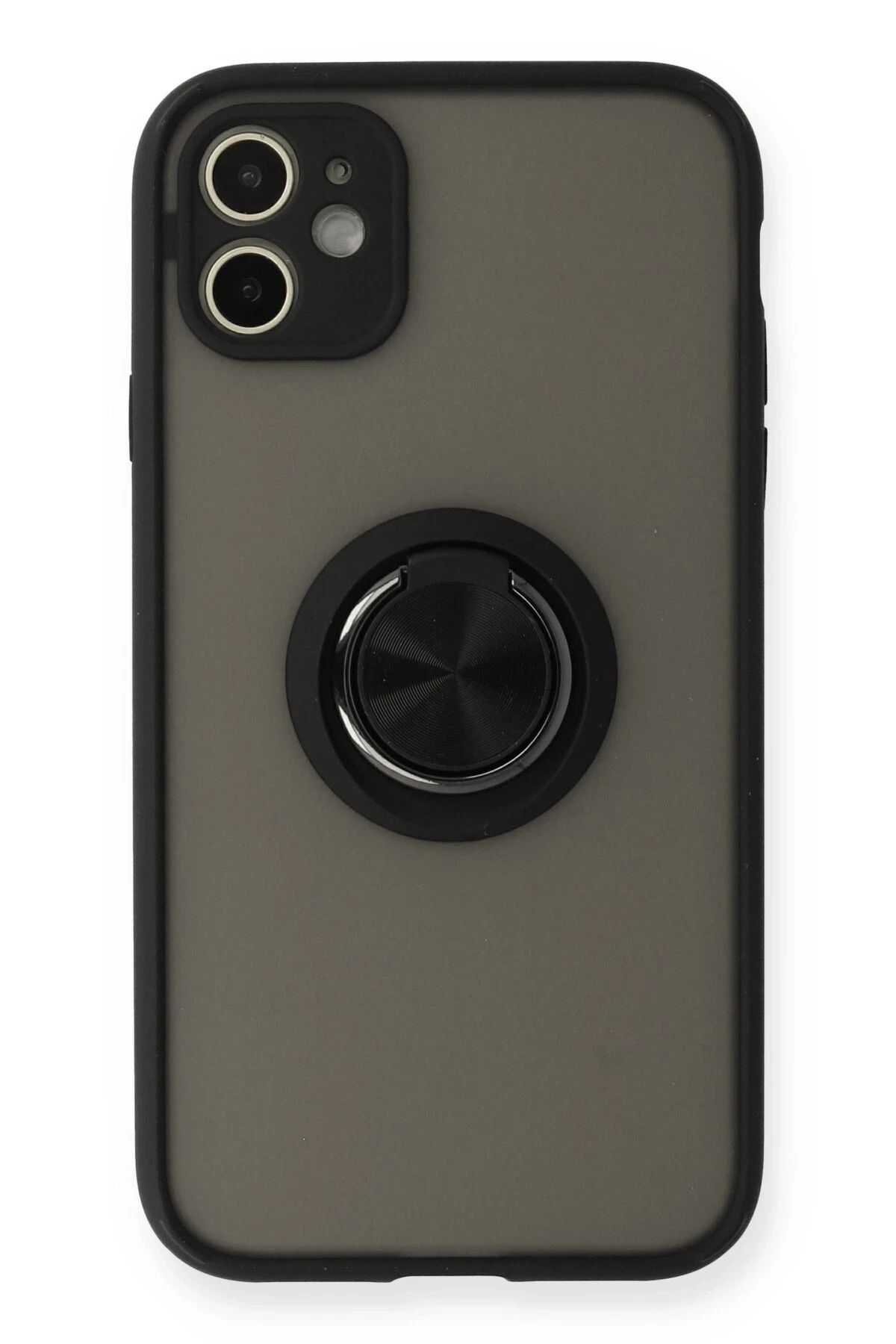 NewFace iPhone 11 Kılıf Montreal Yüzüklü Silikon Kapak - Siyah HNZRN