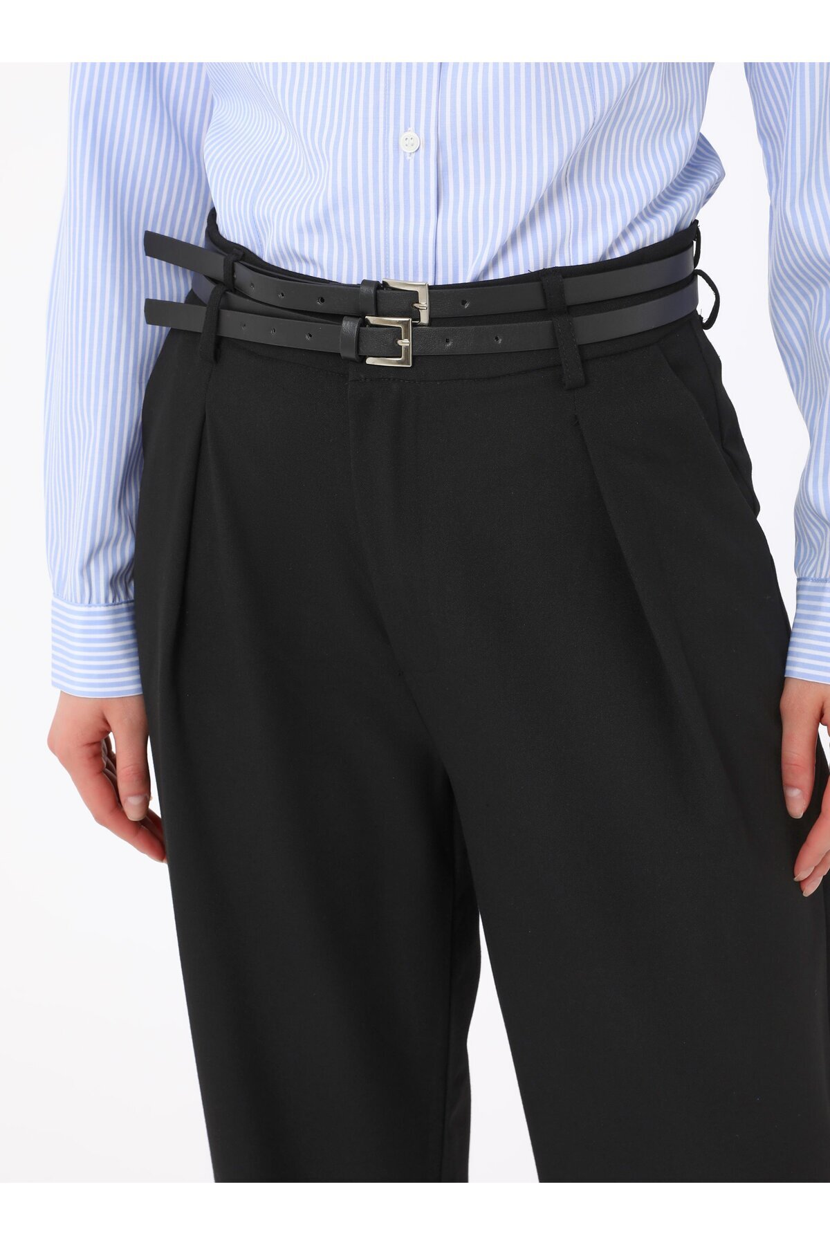 Refka-Double Belt Detailed Trousers - Black - Refka 5