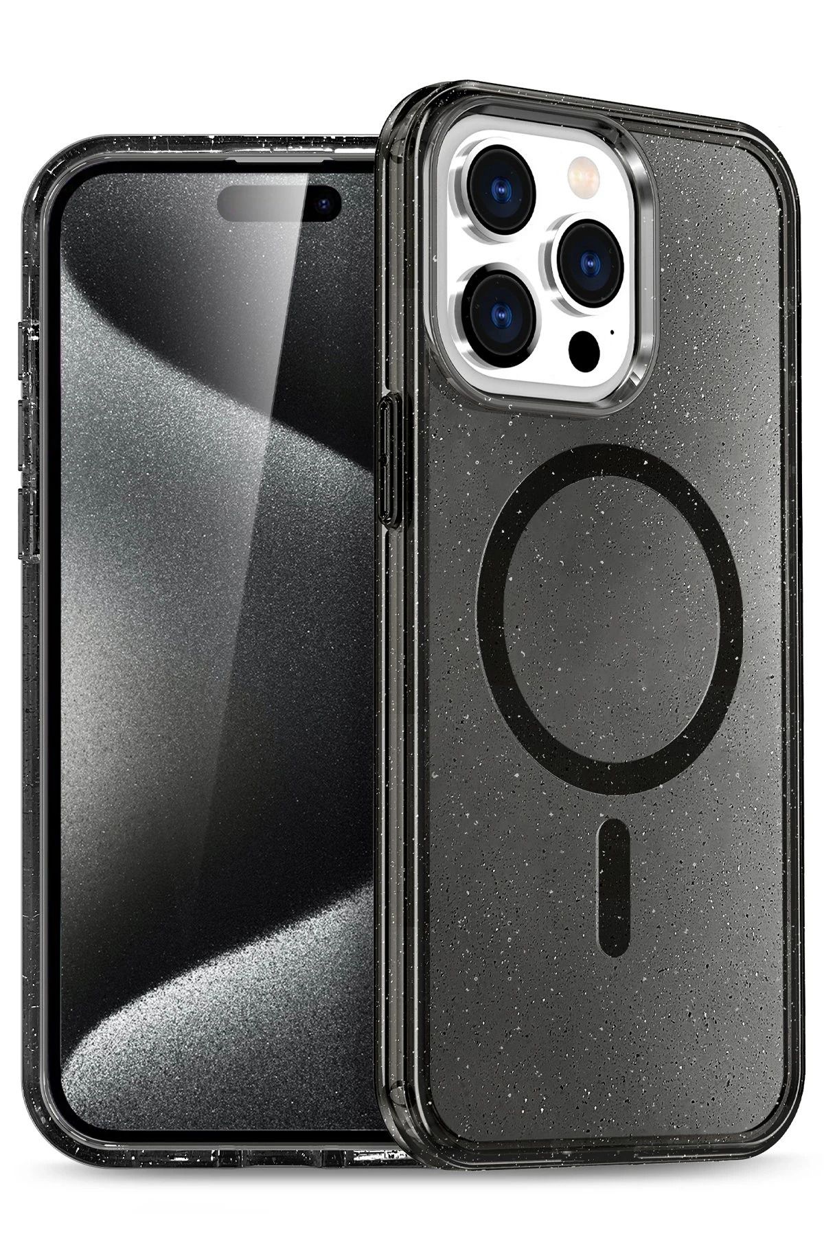 NewFace iPhone 16 Pro Kılıf Glow Magsafe Kapak - Siyah HNZRN