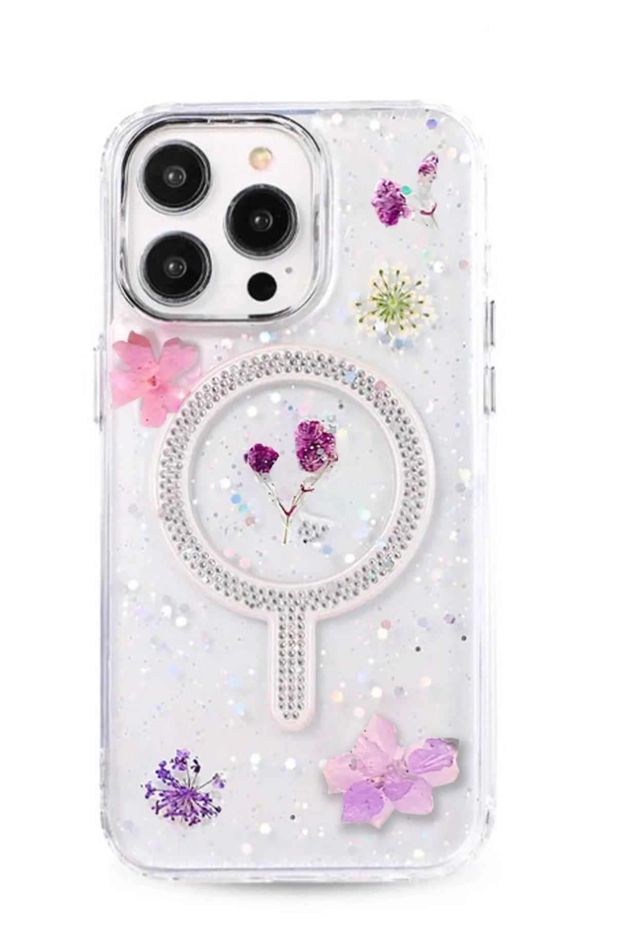NewFace iPhone 14 Pro Max Flower Magsafe Kapak - Mor HNZRN