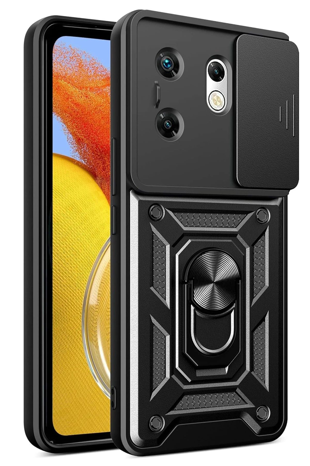 NewFace İnfinix Zero 30 4G Kılıf Pars Lens Yüzüklü Silikon - Siyah BSTMY