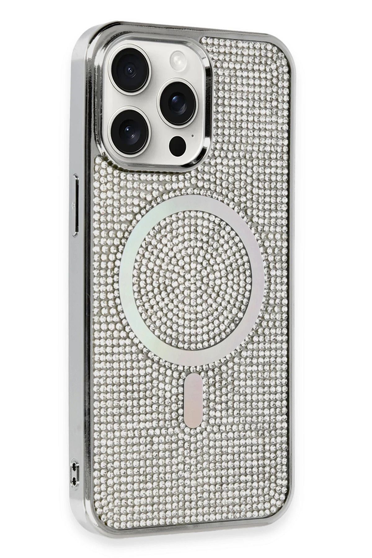 NewFace iPhone 15 Pro Kılıf Diamond Magsafe Kapak - Gümüş FERRG