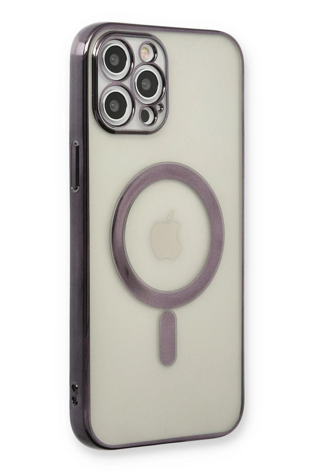 NewFace iPhone 12 Pro Max Kılıf Magneticsafe Lazer Silikon - Siyah JOJUA