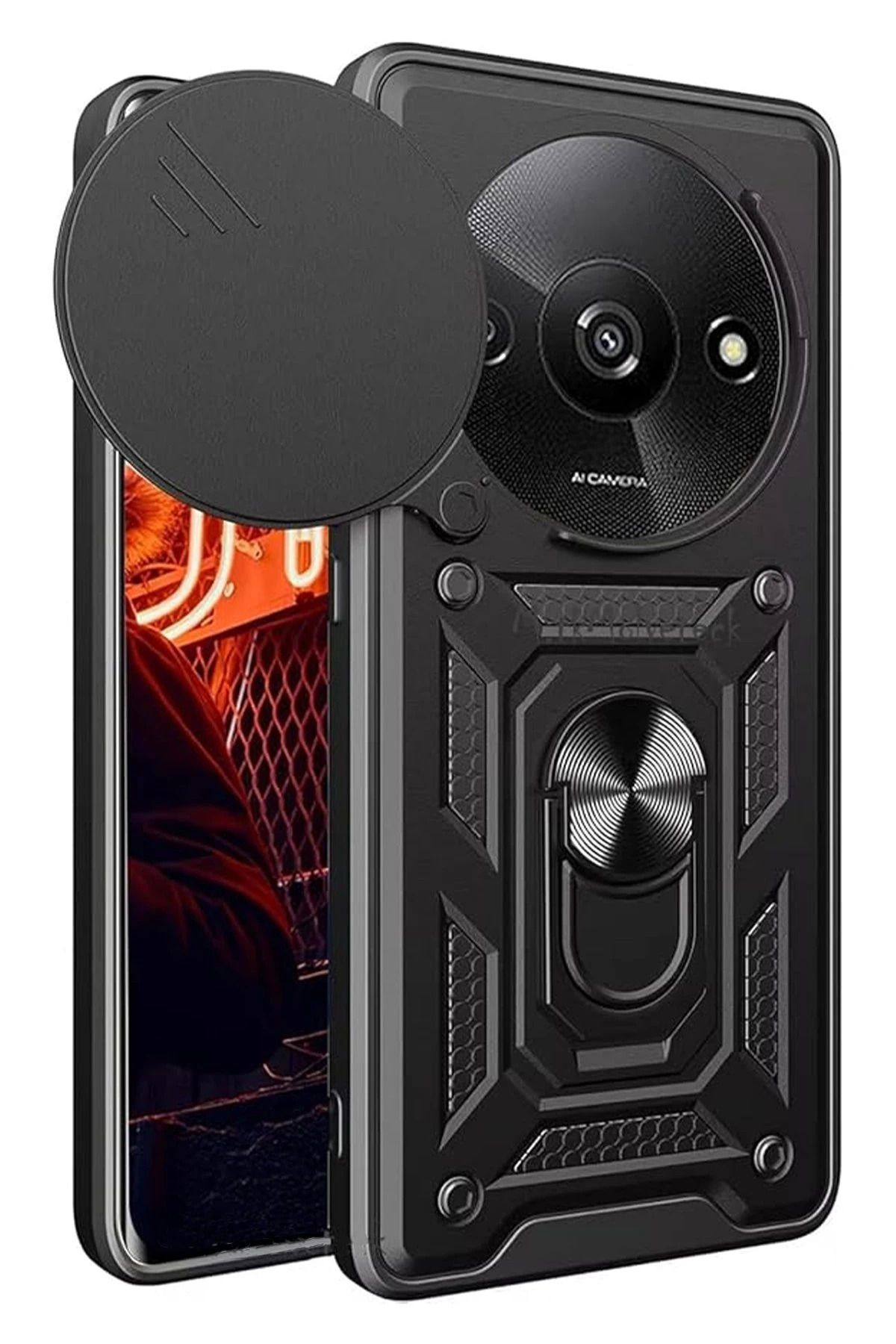 NewFace Xiaomi Redmi A3 4G Kılıf Pars Lens Yüzüklü Silikon - Siyah INSLM