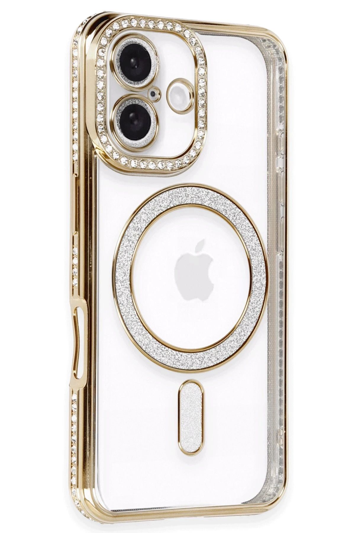 NewFace iPhone 16 Kılıf Joke Simli Magneticsafe Kılıf - Gold HNZRN
