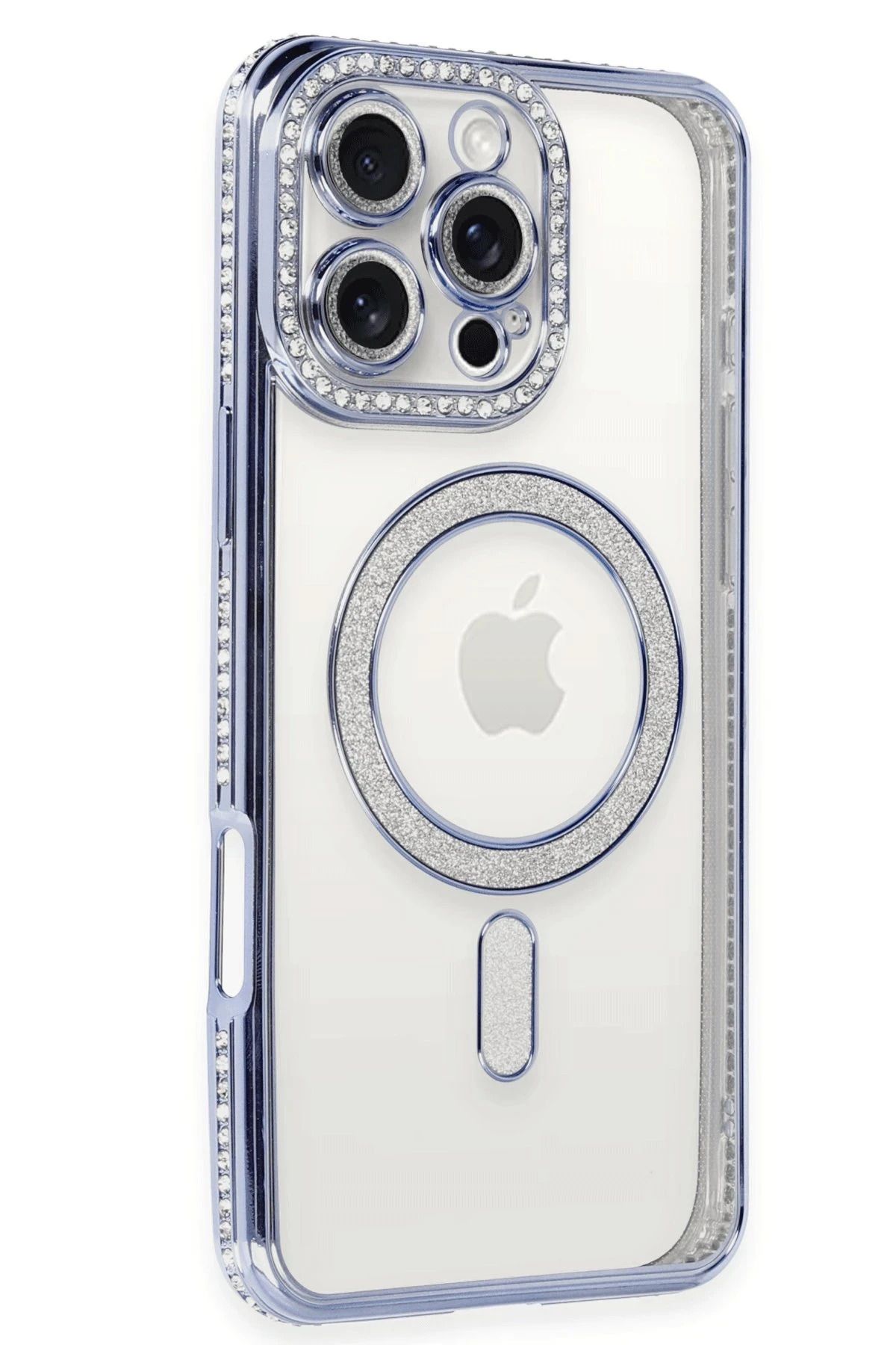 NewFace iPhone 16 Pro Kılıf Joke Simli Magneticsafe Kılıf - Mavi HNZRN