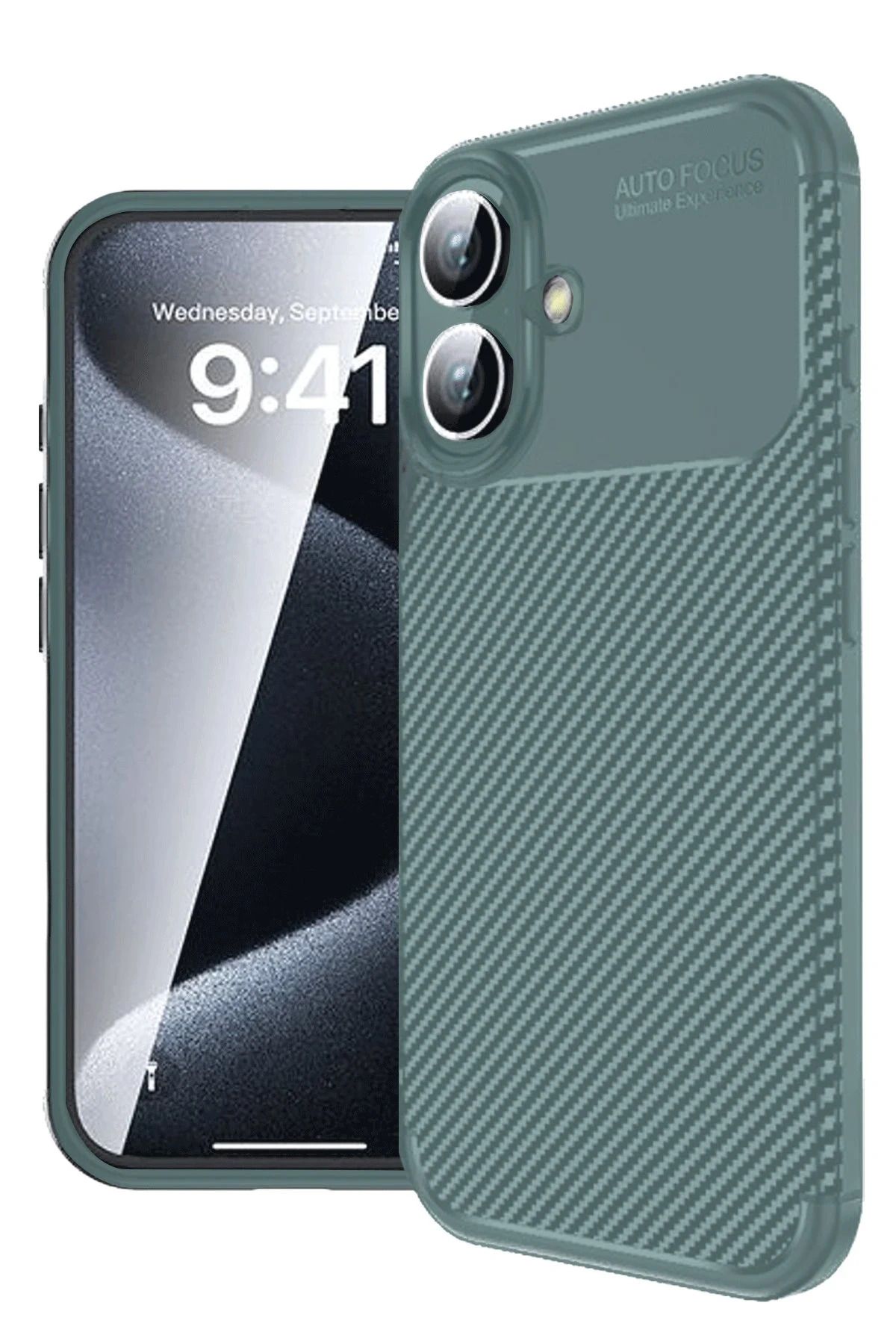 NewFace iPhone 16 Plus Kılıf Auto Focus Karbon Kapak - Koyu Yeşil YNSMR