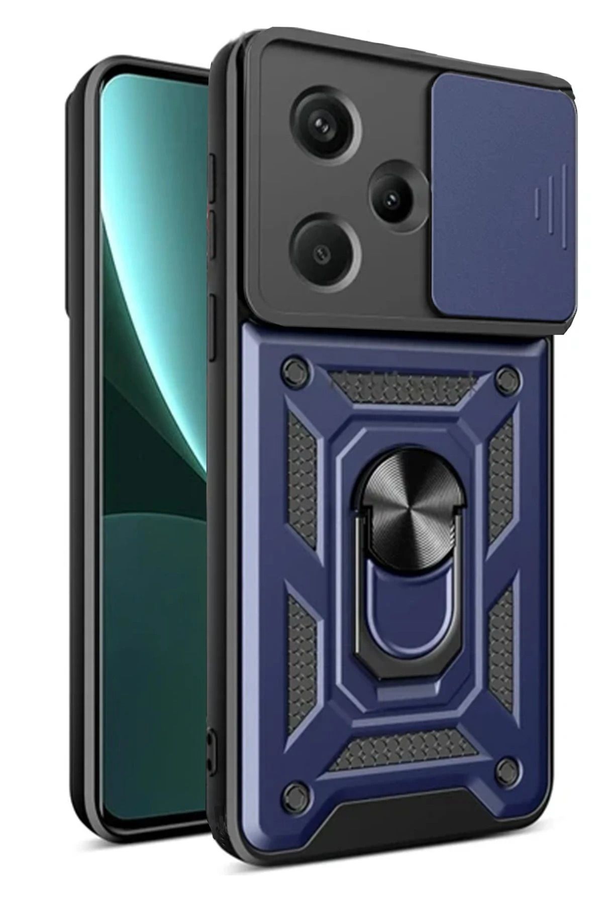 NewFace Xiaomi Redmi Note 13 Pro Plus Kılıf Pars Lens Yüzüklü Silikon - Lacivert HNZRN