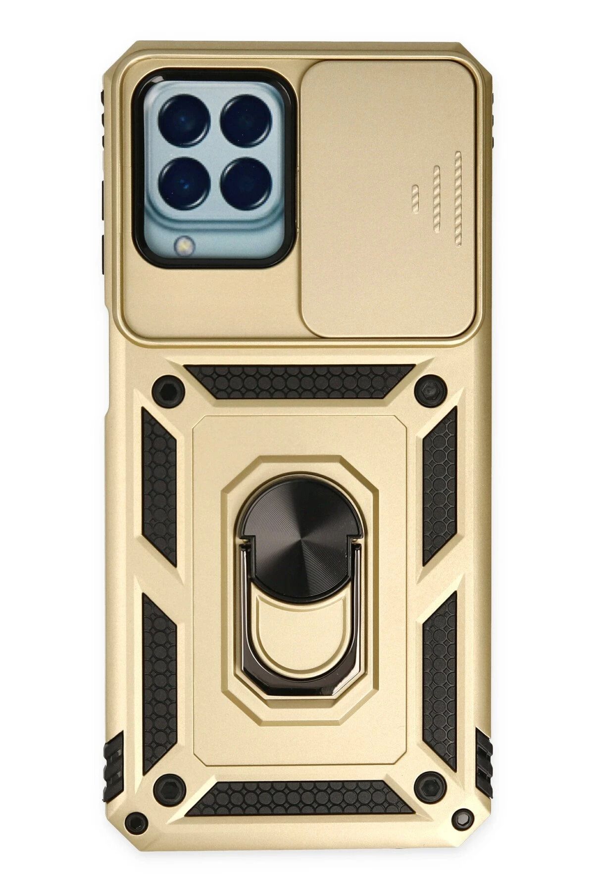 NewFace Samsung Galaxy M33 Kılıf Pars Lens Yüzüklü Silikon - Gold JOJUA