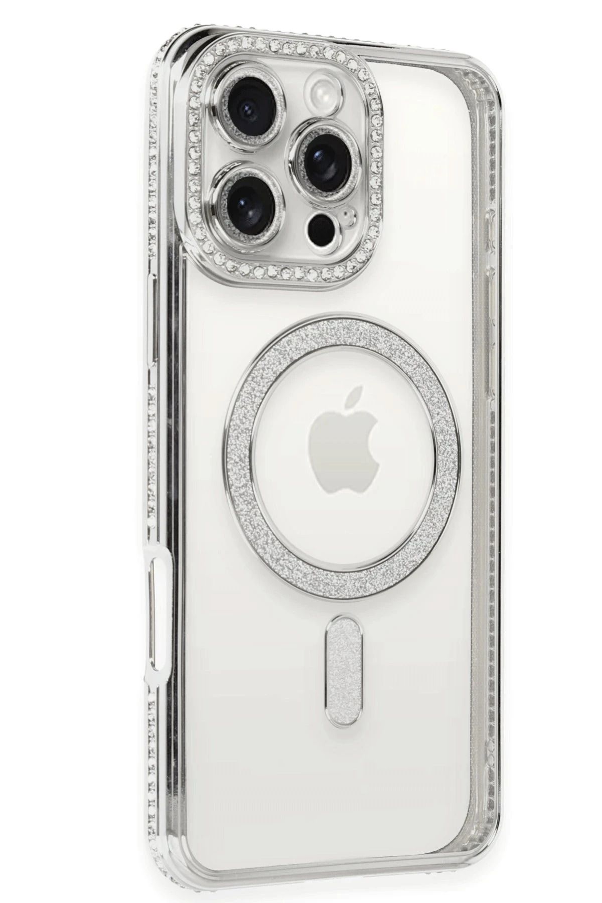 NewFace iPhone 16 Pro Kılıf Joke Simli Magneticsafe Kılıf - Gümüş HNZRN
