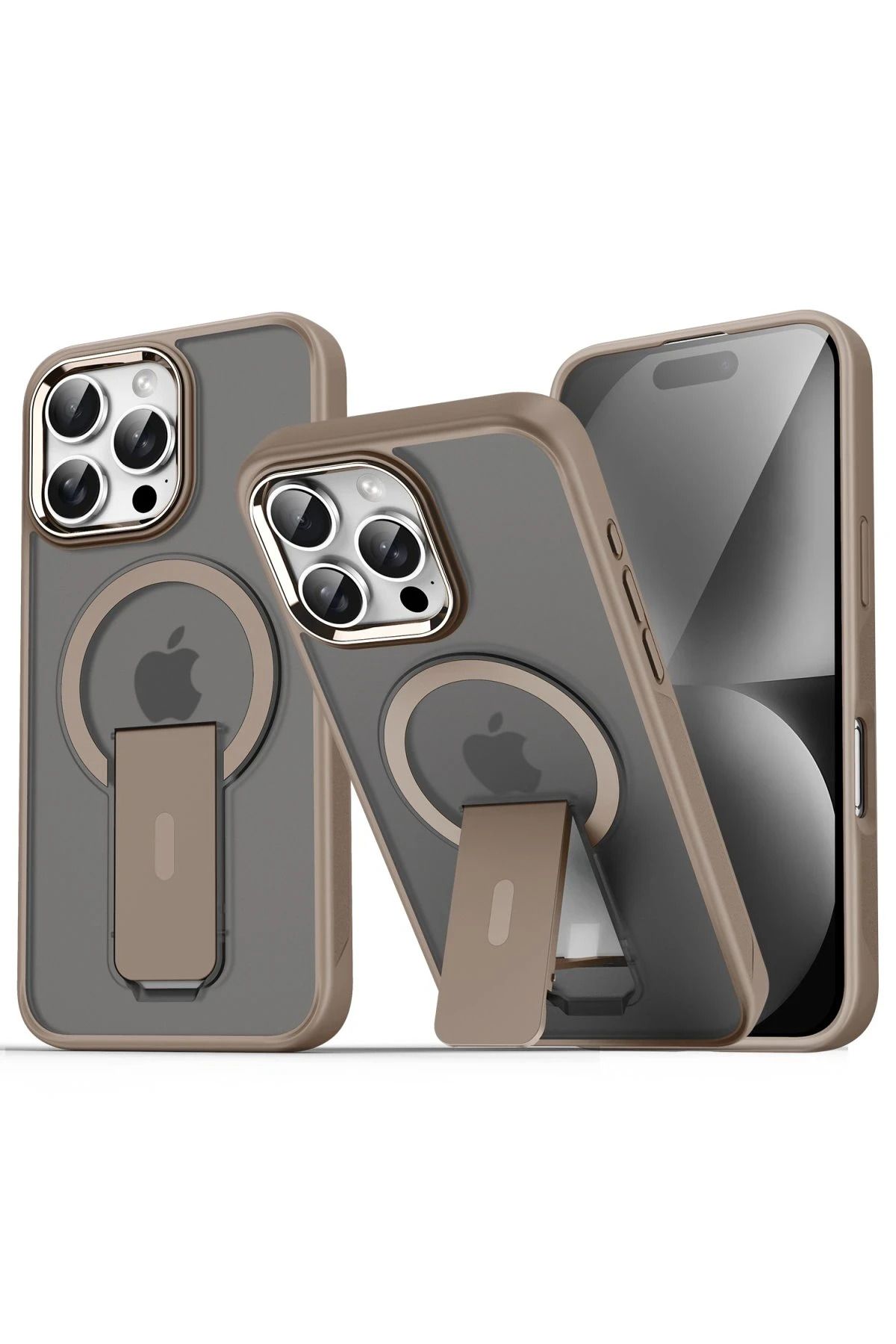 NewFace iPhone 16 Pro Kılıf Tork Magsafe Standlı Kapak - Gold HNZRN