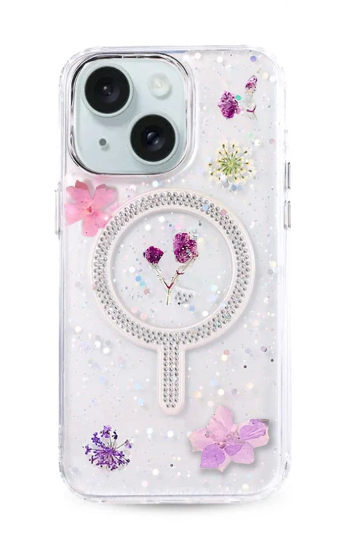 NewFace iPhone 15 Flower Magsafe Kapak - Mor YNSMR