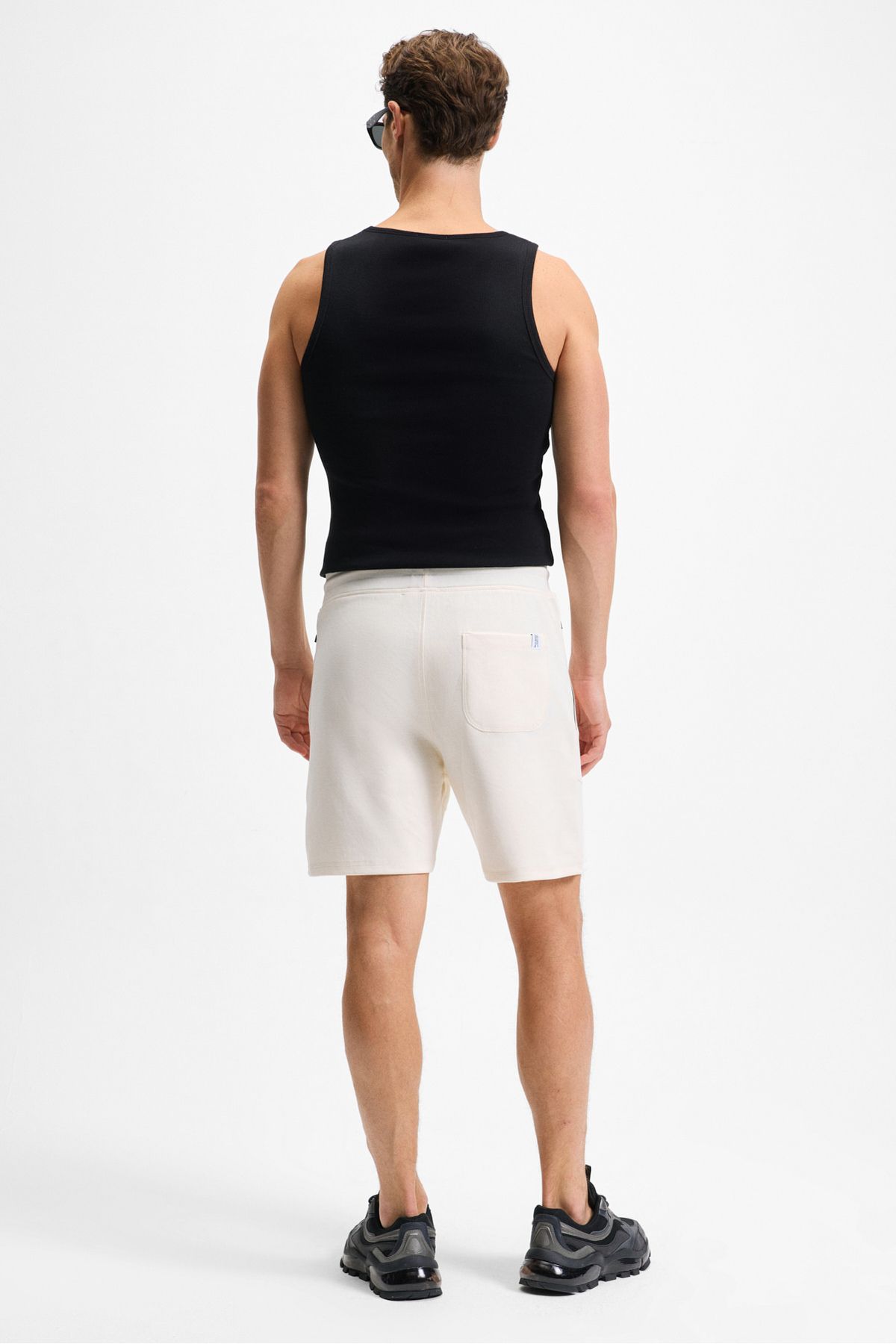 GRIMELANGE-Relaxed Fit Ecru Shorts for Men with Bermuda Corded Side Zipper Pockets 7
