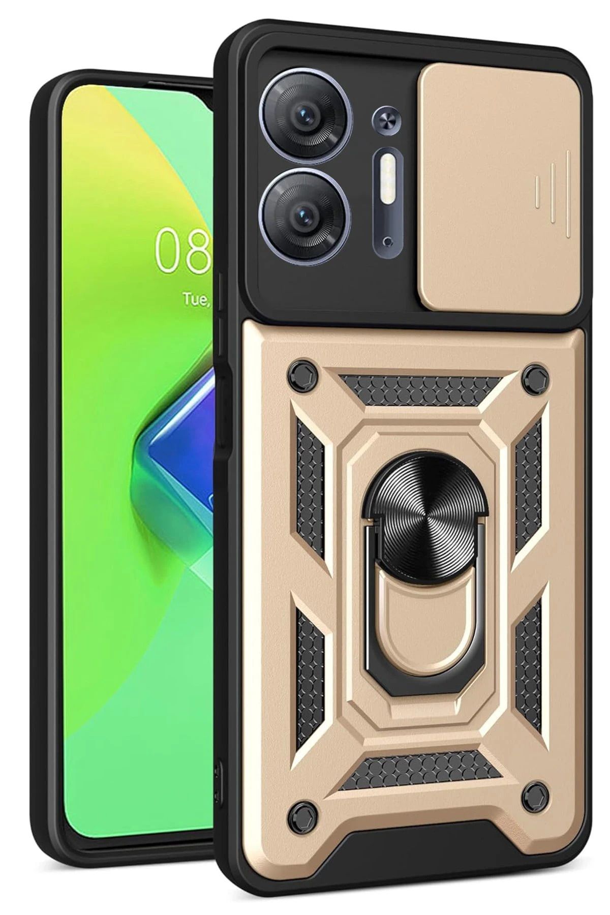 NewFace İnfinix Hot 30 5G Kılıf Pars Lens Yüzüklü Silikon - Gold BSTMY