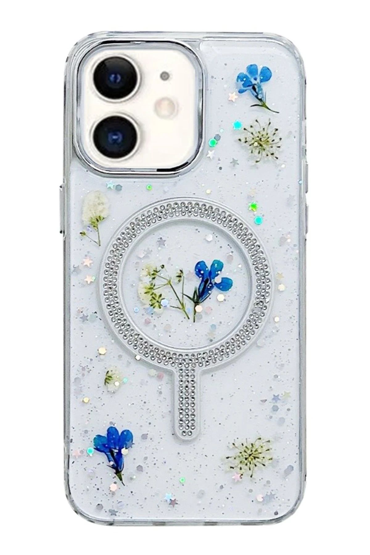 NewFace iPhone 11 Flower Magsafe Kapak - Krem HNZRN