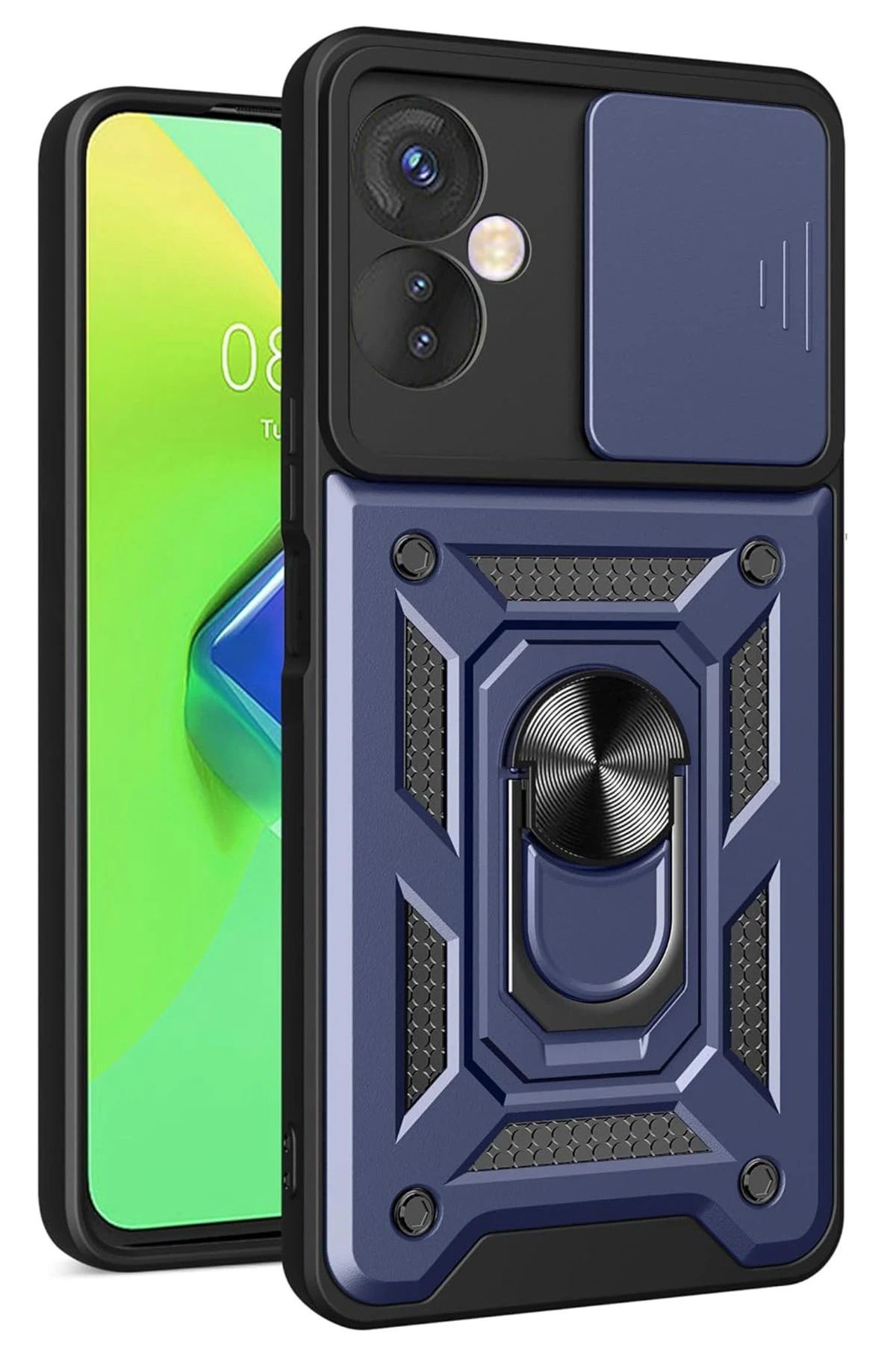 NewFace İnfinix Hot 30 4G Kılıf Pars Lens Yüzüklü Silikon - Lacivert BSTMY