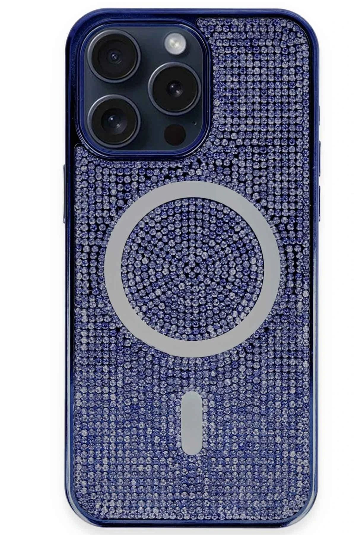 NewFace iPhone 15 Pro Max Kılıf Diamond Magsafe Kapak - Lacivert FERRG