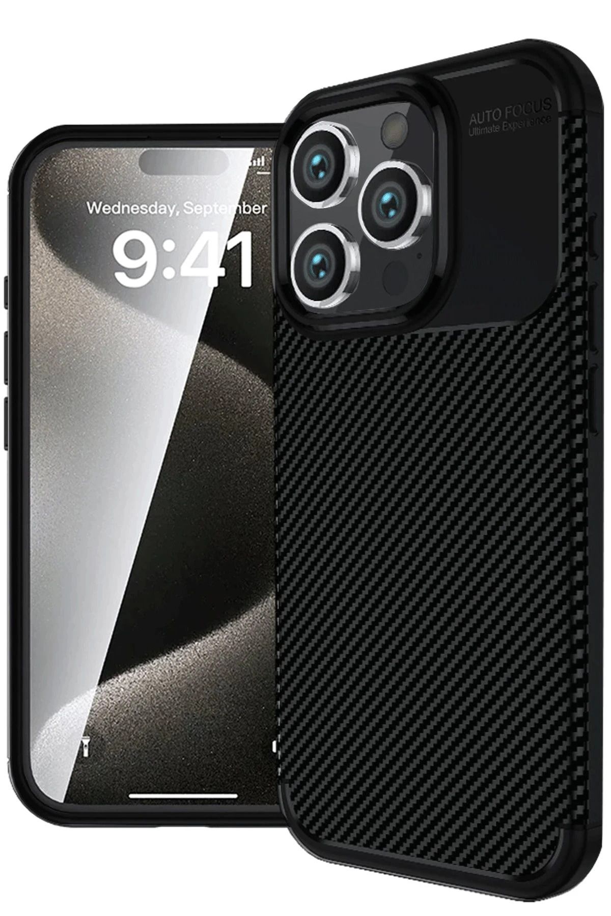 NewFace iPhone 16 Pro Max Kılıf Auto Focus Karbon Kapak - Siyah NRMSA