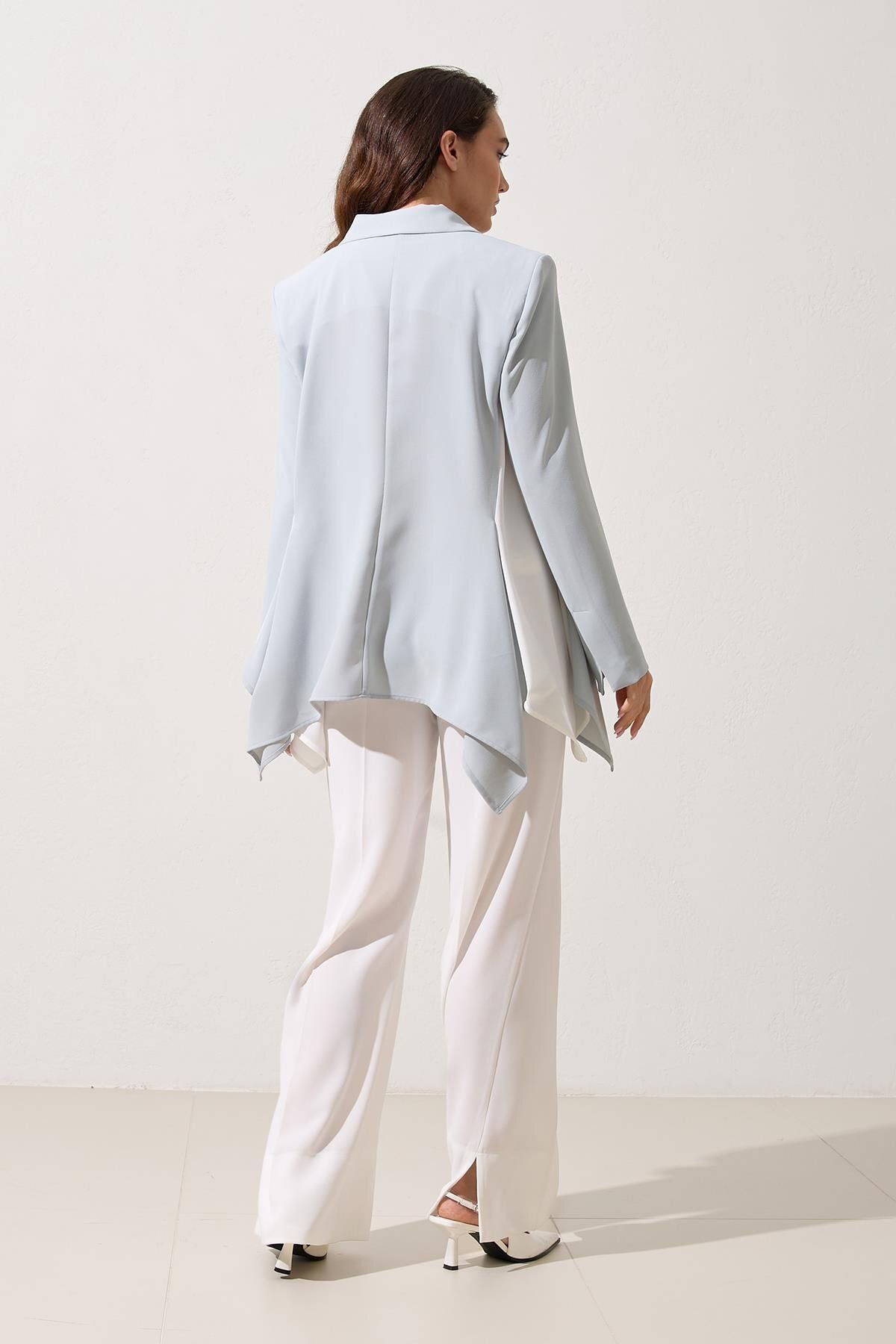 Setre-Hazy Green Single Button Detailed Asymmetric Wide Cut Jacket 5