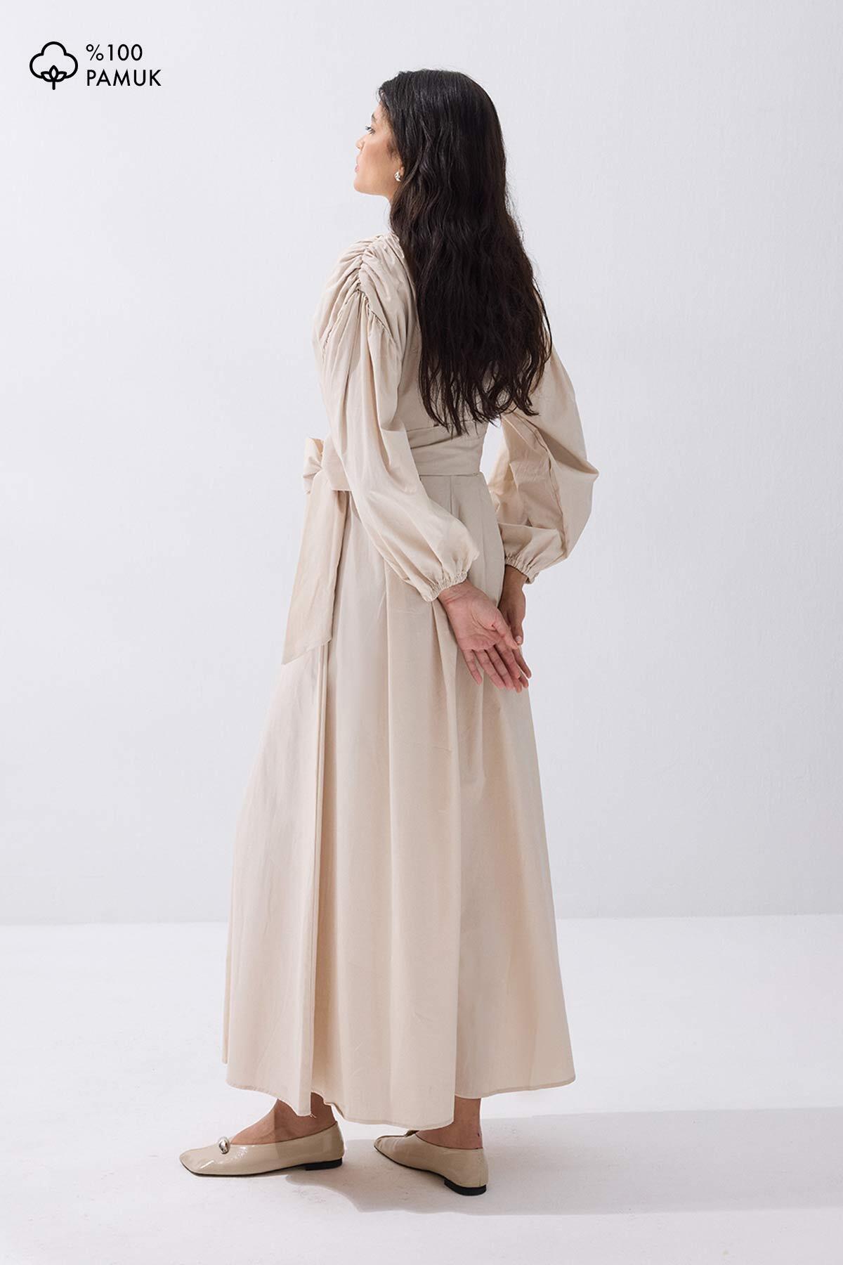 Hooopstore-Cotton Double Breasted Stone Dress 6