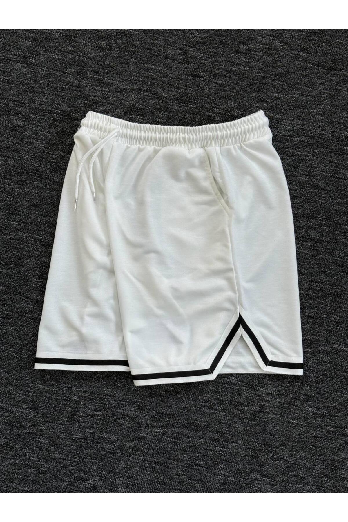 Altamira  Erkek Beyaz Oversize Şeritli Şort - Görsel 2