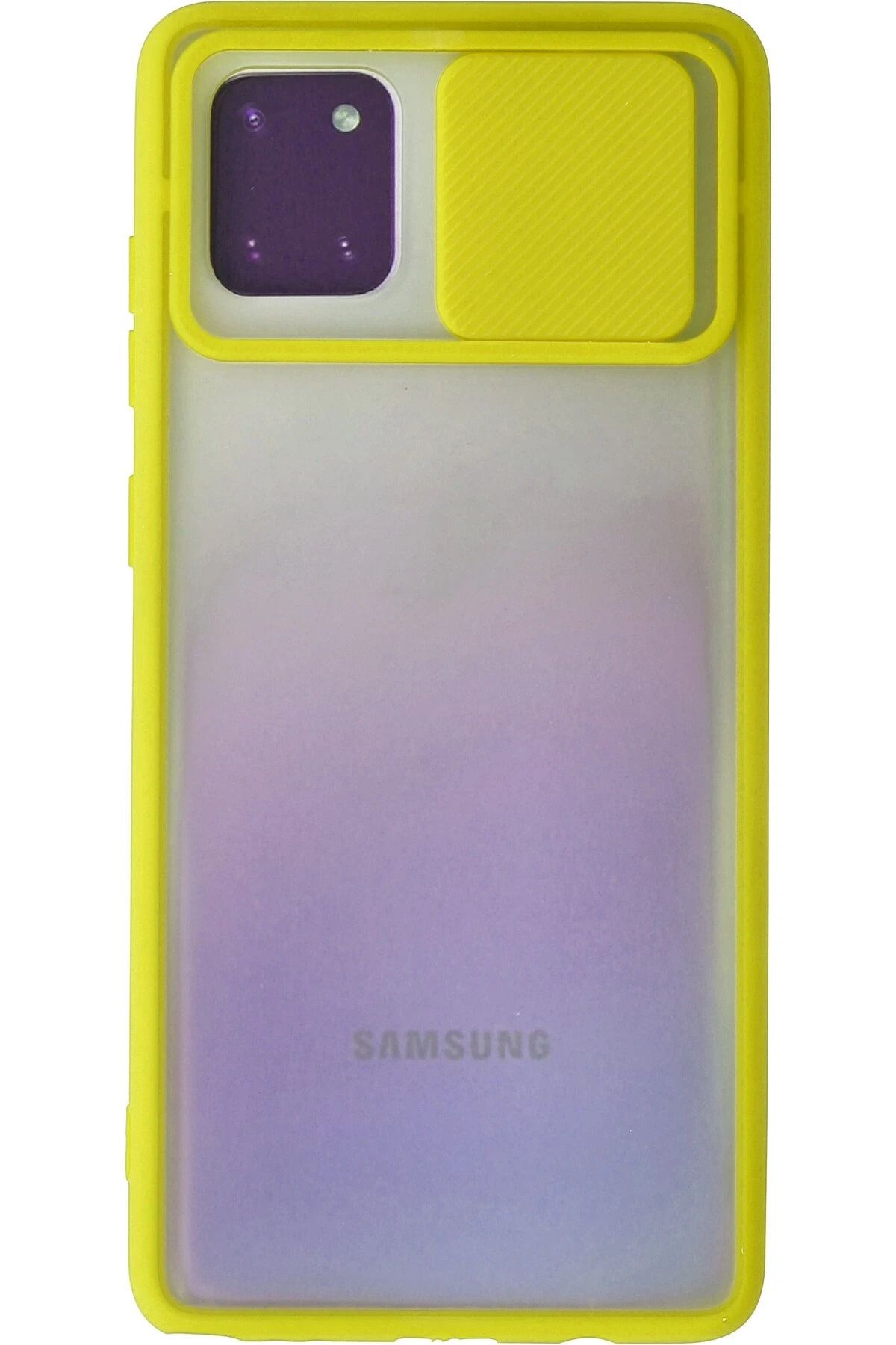 NewFace Samsung Galaxy A81 / Note 10 Lite Kılıf Palm Buzlu Kamera Sürgülü Silikon - Sarı FERRG