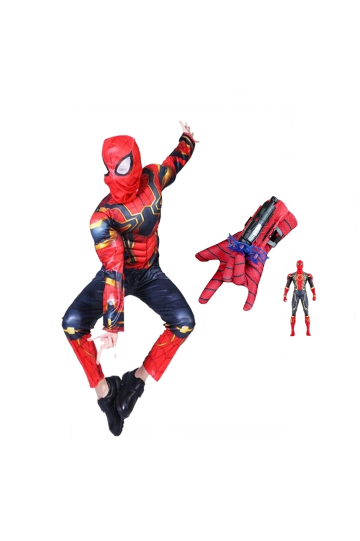 Depox Set Costum, Mănușă Cu Ventuze Și Figurină Iron Spiderman, Mărimea L, 7-9 Ani, Roșu - 7–9 years