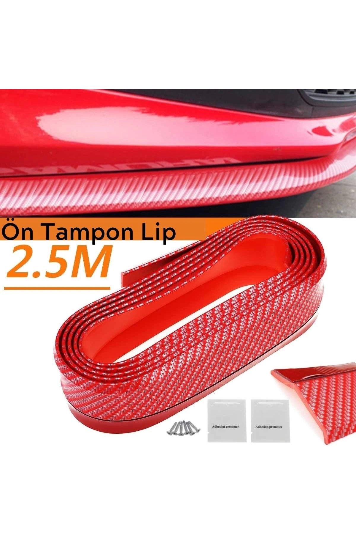 STOREMAX Kırmızı Renkli 2,5 Metre Araba Oto Ön Tampon Koruyucu Kauçuk Pratik Tampon Şerit Bant Döşeme Kiti (5