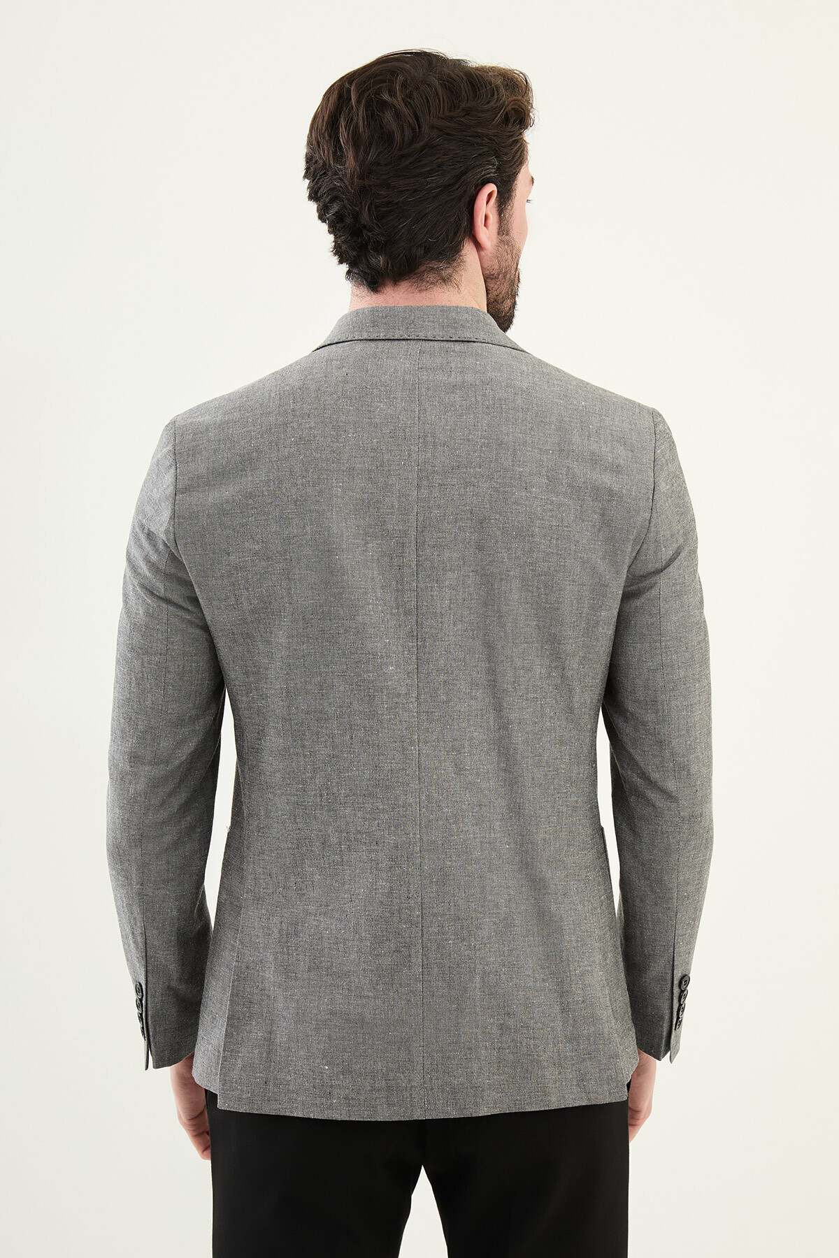 Mcr-Gray Slim Fit Bag Pocket Mono Collar Linen Men's Jacket Black - 41449.25Y 4