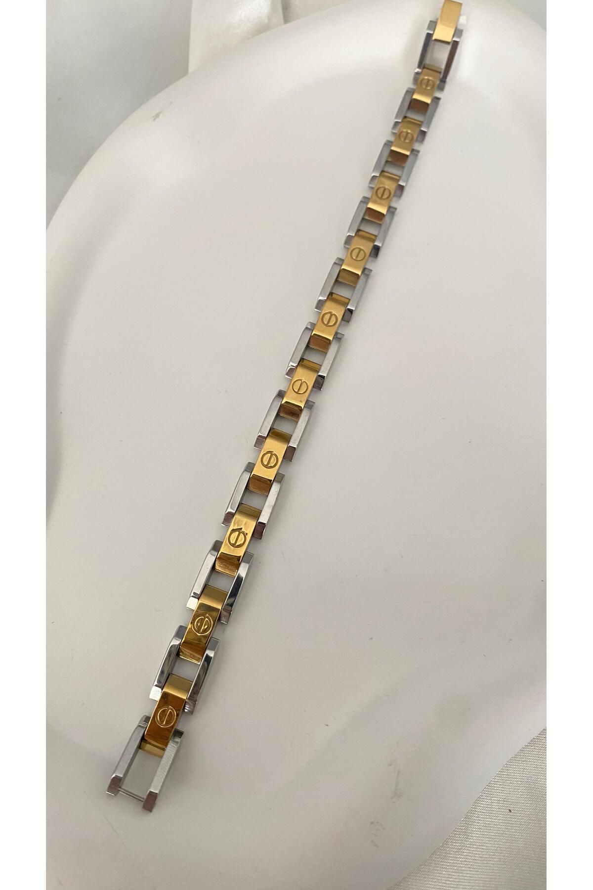 H&S AKSESUAR Erkek GOLD&SİLVER Çelik Bileklik Suya Dayanıklı,Modern Tasarım,Şık Kombinler için Hediyelik Bileklik