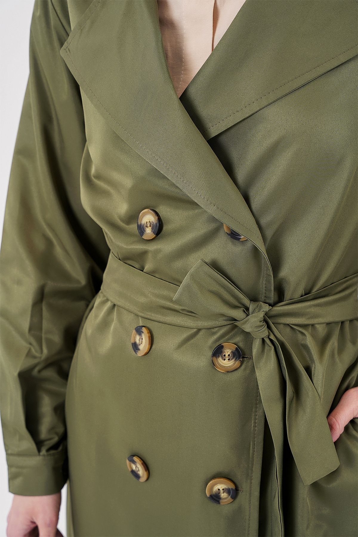 Bigdart-5864 Kurzer Trenchcoat mit zweireihigem Kragen – Khaki 5