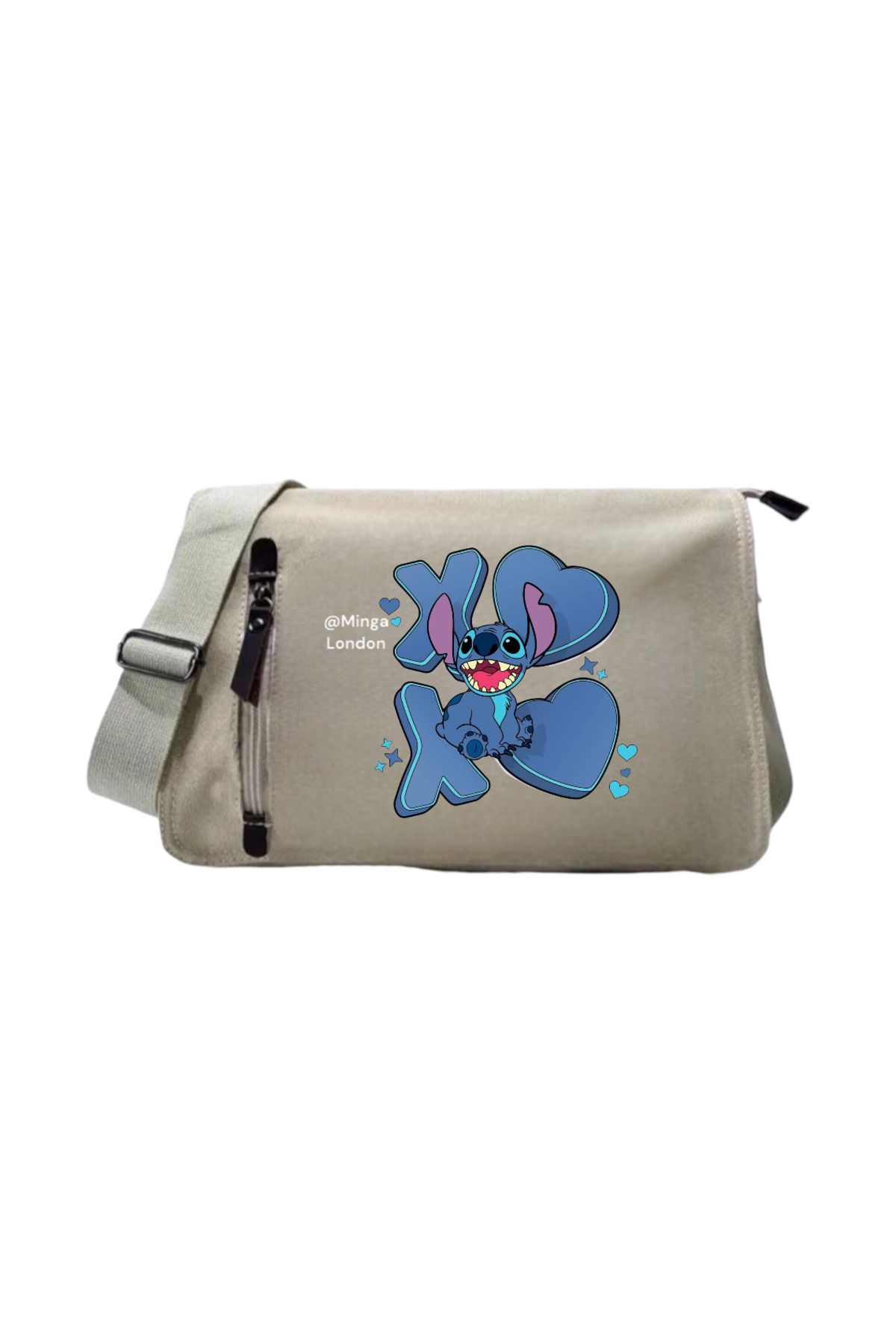 Minga London Bej Stitch Xo - Xo Okul, Kurs, Dershane Postacı Çantası -Minga London