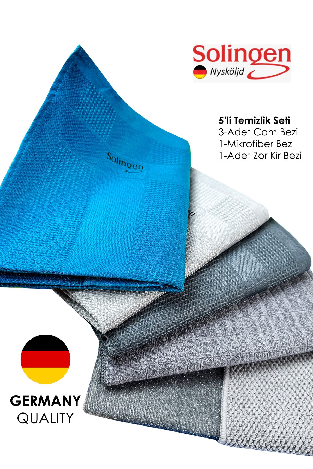 Nysköljd 5 Adet Temizlik Bezi Seti | Cam Bezi | Mikrofiber Mutfak Bezi | Telli Zor-Kir Bezi | Yer Bezi