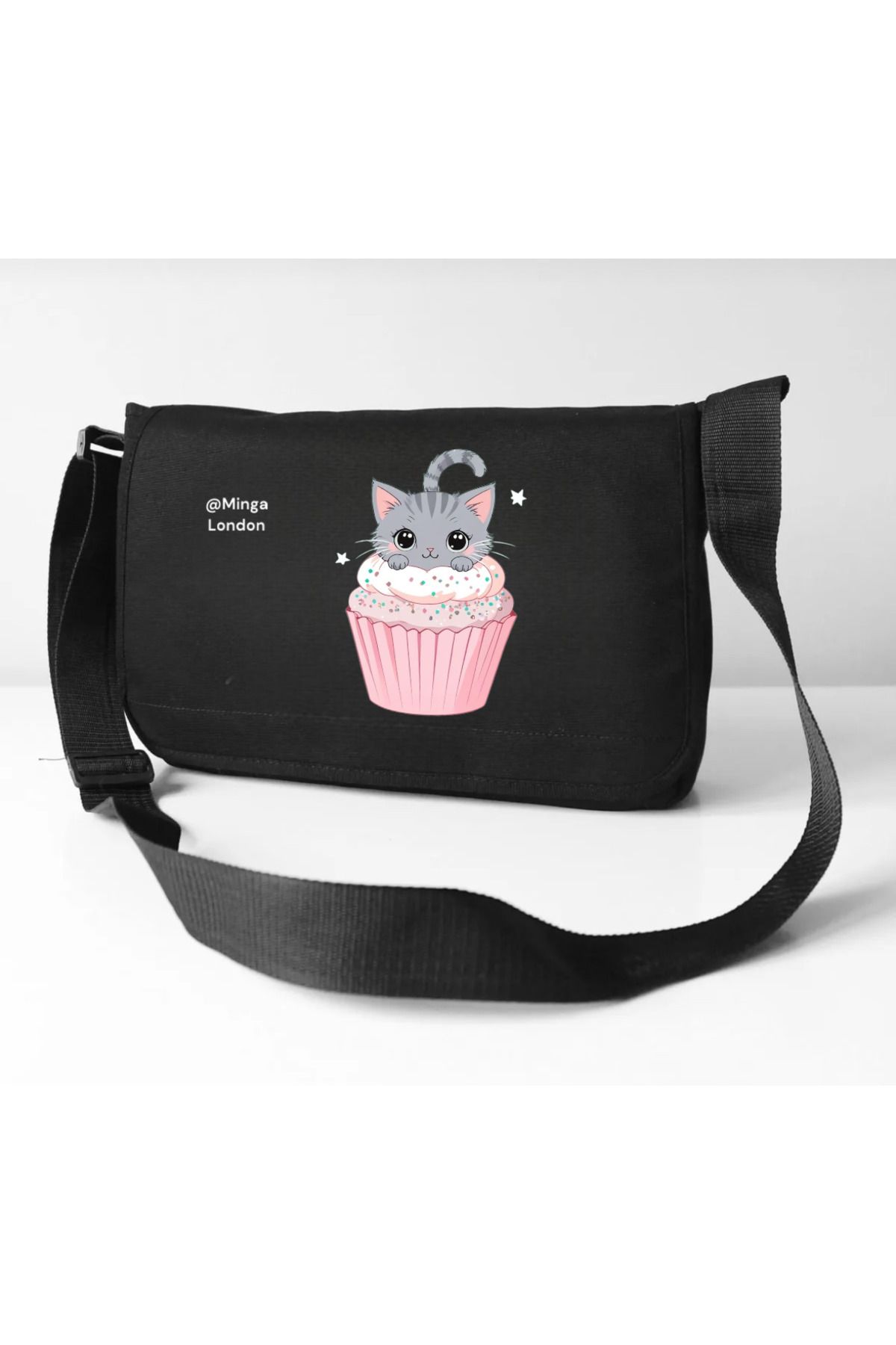 Minga London Siyah Cat Muffin Okul, Kurs , Dershane Postacı Çantası -Minga London
