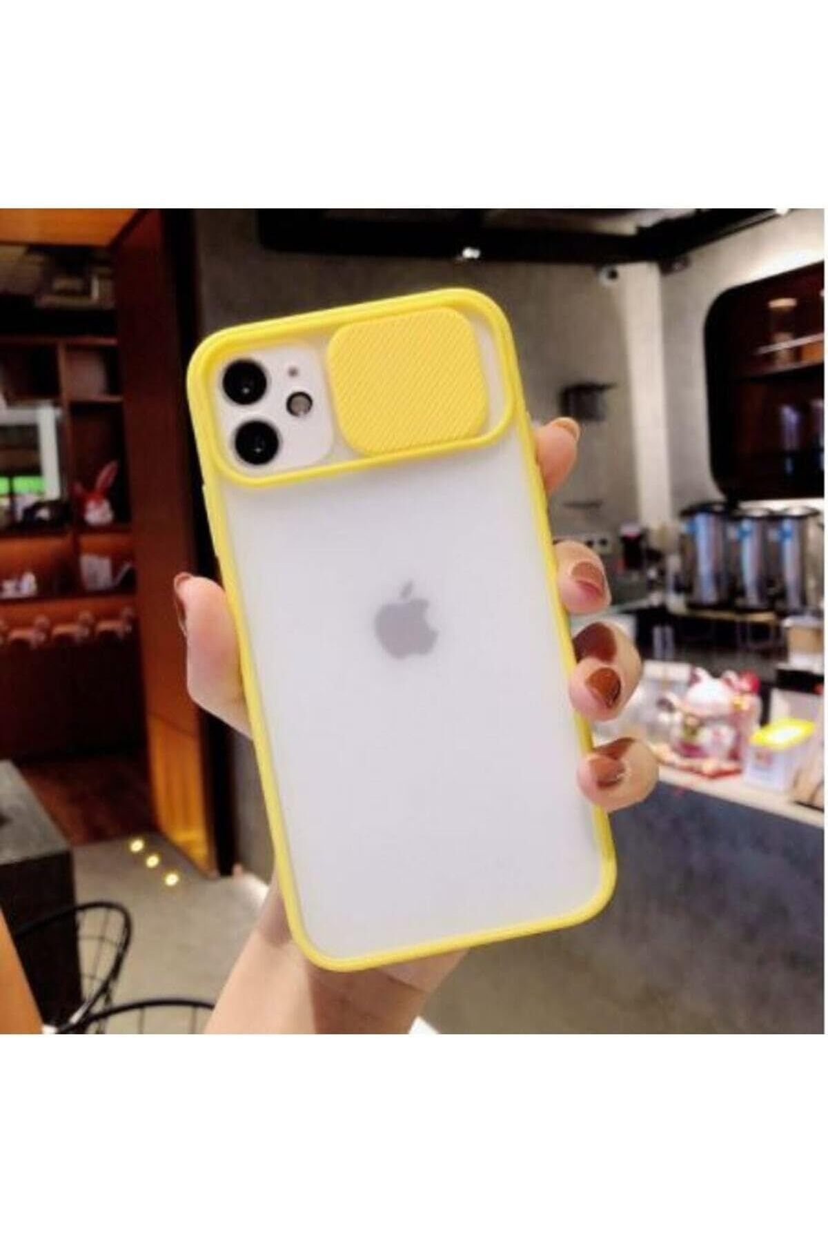 STOREMAX Rom Iphone 12 Kılıf Kamera Lens Sürgülü Korumalı, Kenar Renkli, Arkası Buzlu Şeffaf Kapak (S