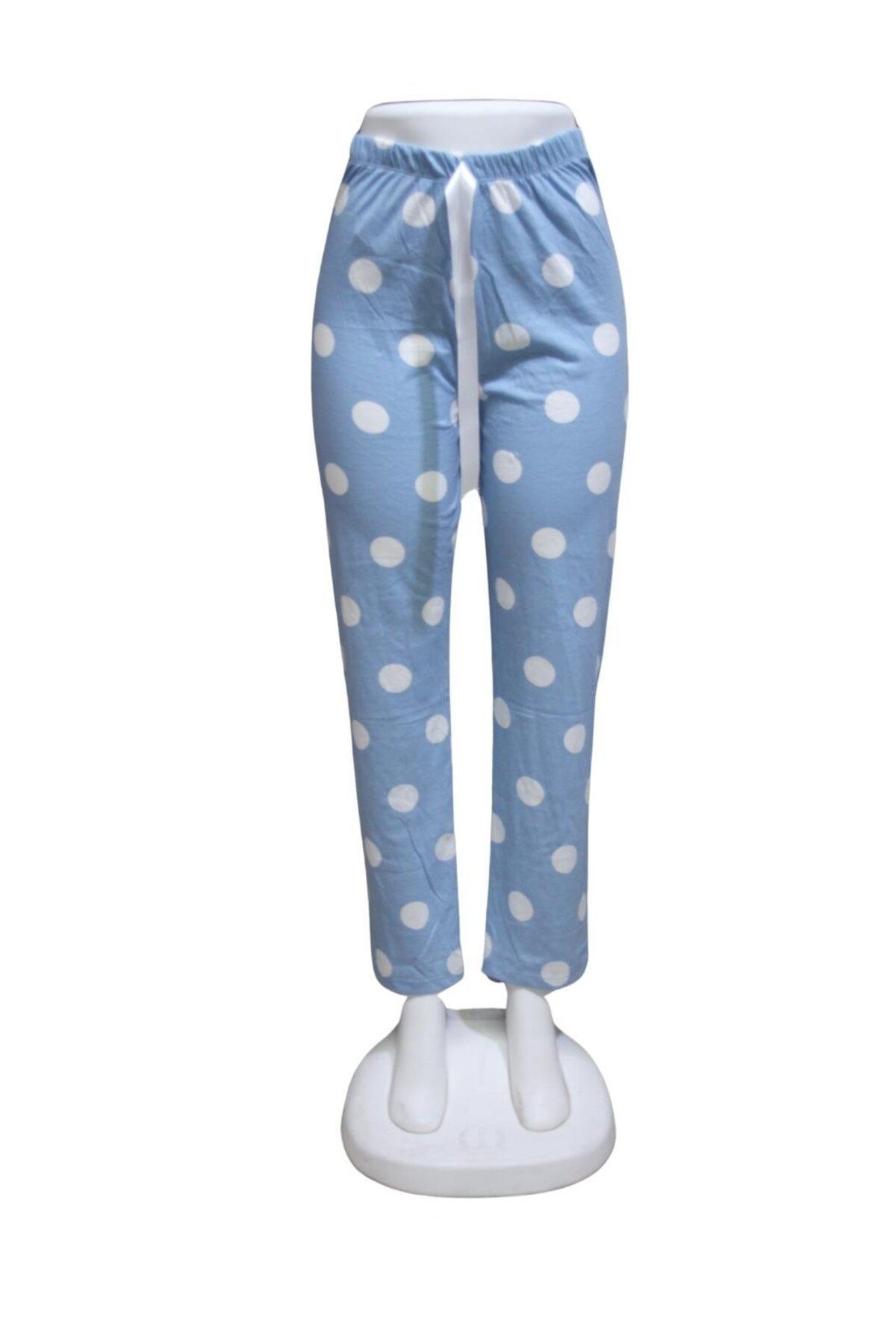 ZambakModa Likralı Kurdele Bel Detaylı Baskılı Cepsiz Kadın Pijama Altı1005